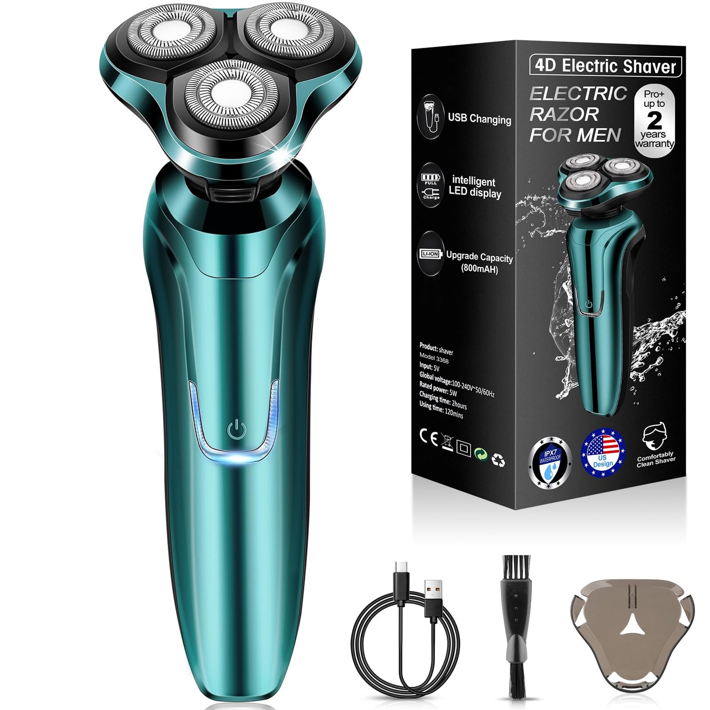 Electric Razor for Men, 4D Dual-Ring Floating Head Electric Shaver, IPX7 Waterproof Wet & Dry Shaver, USB-C Fast Charging 120Mins Long Runtime Beauty and Personal Care Handsomeface