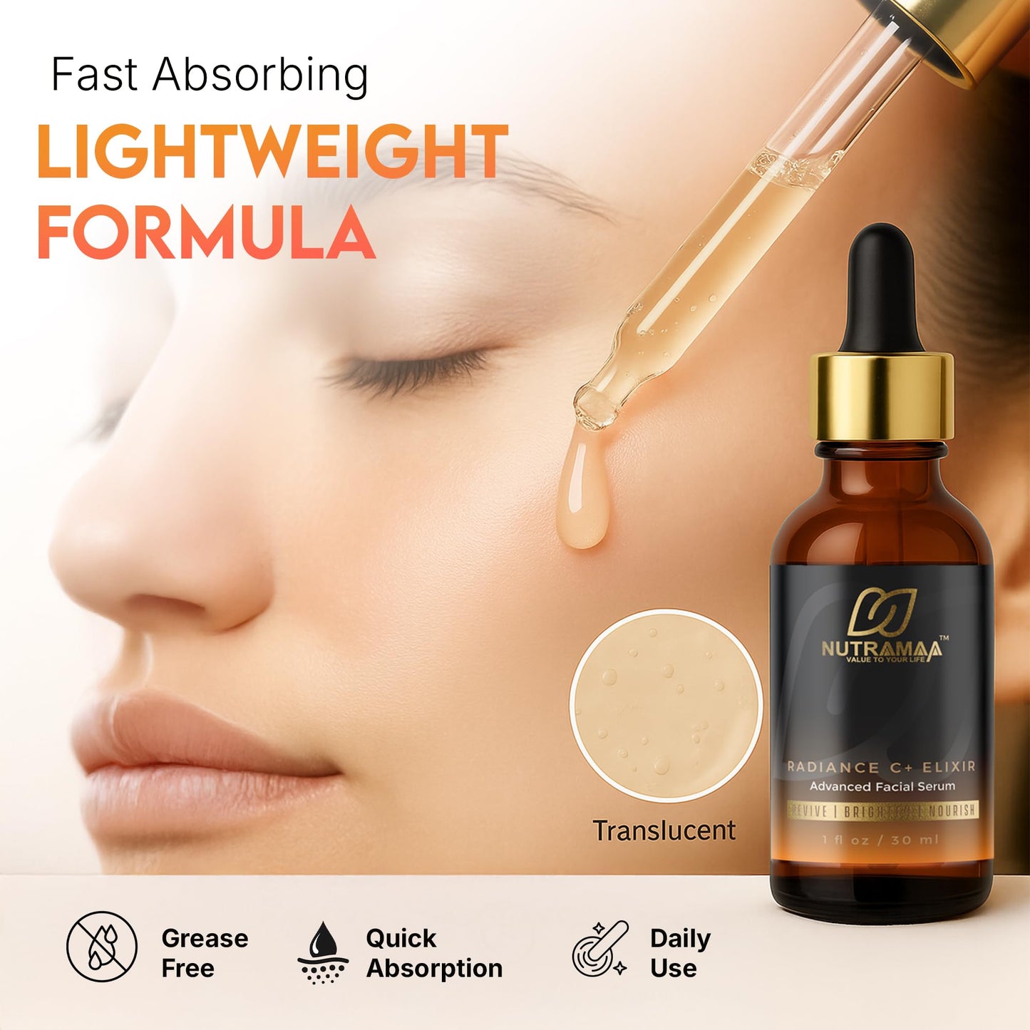 Radiance C+ Elixir 20% Vitamin C Face Serum with Hyaluronic Acid & Peptides, Ferulic Acid + Vitamin E - Brightening, Hydrating, Anti Aging Beauty & Personal Care NUTRAMAA