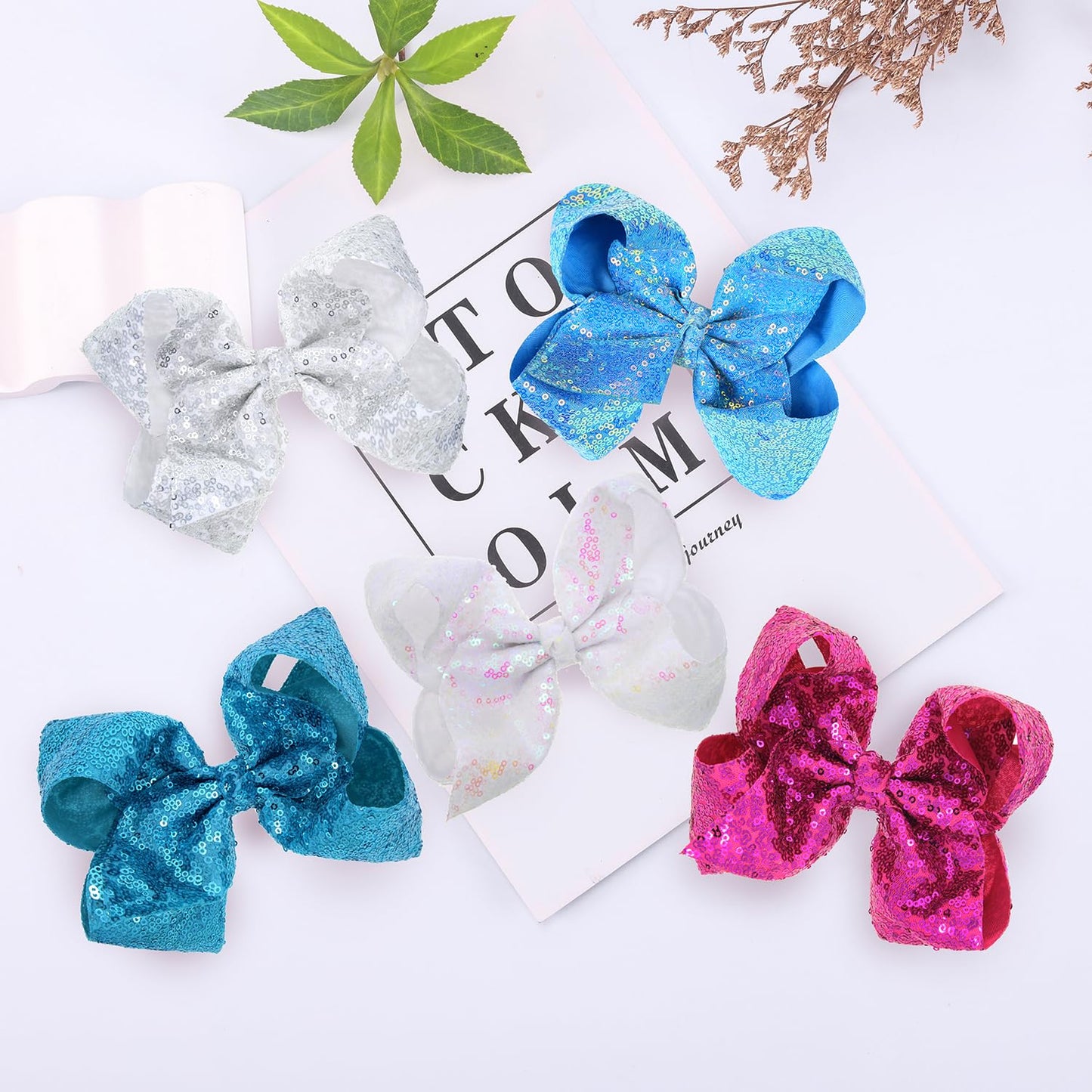 AMYDECOR 8 Inch Hot Pink Sparkly Glitter Sequin Hair Bows for Girls Beauty & Personal Care AMYDECOR