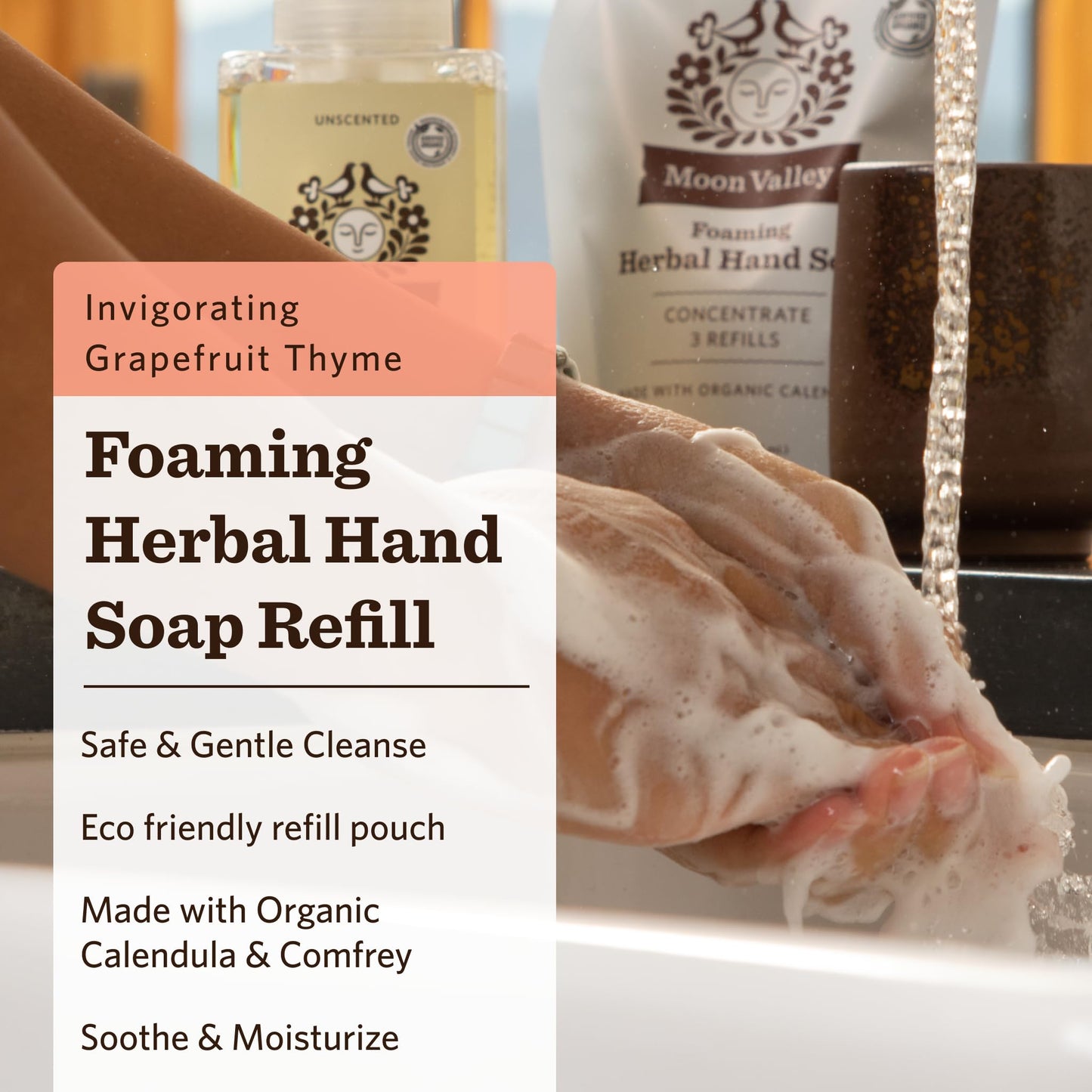 Moon Valley Foaming Hand Soap Refill Pouch, Two-Pack Grapefruit Thyme Soap, Vegan and Non-GMO, Environmentally Friendly Option Beauty & Personal Care Moon Valley Organics