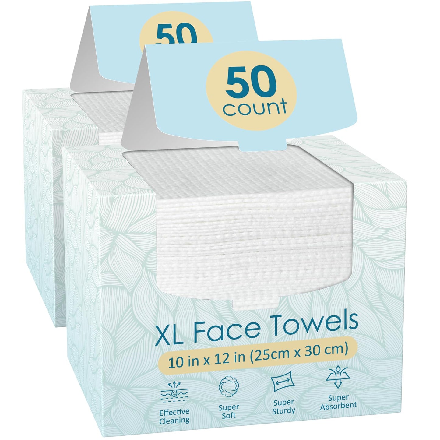Fygrip 2 Pack of 50 count XL Disposable Face Towels 10” x 12”, 100% Viscose Fibre, Soft & Skin Friendly Face Towelettes Disposable, Facial Tissue Beauty and Personal Care FYGRIP