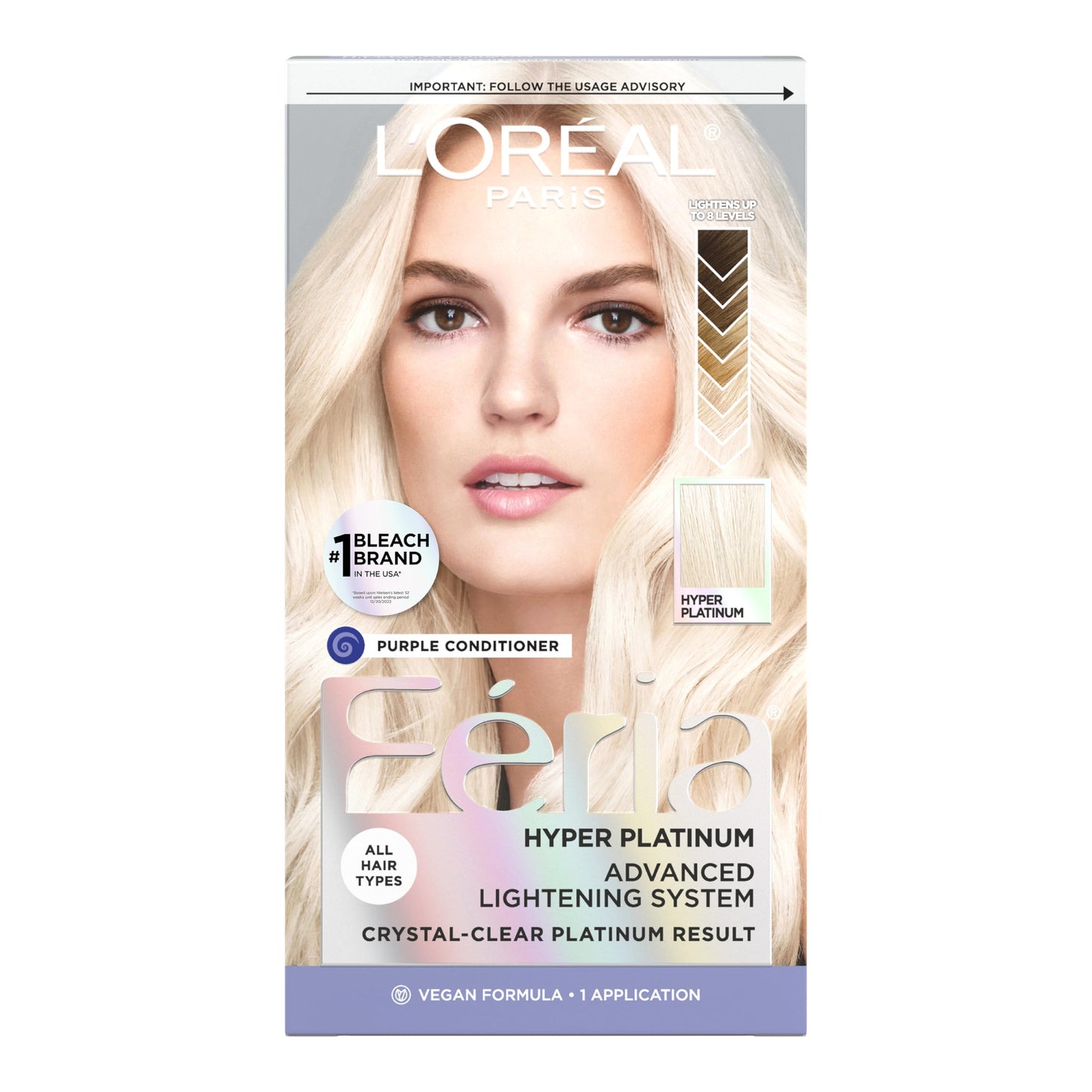 L'Oreal Paris Feria Hyper Platinum Advanced Lightening System Hair Bleach, Lifts Up To 8 Levels, Includes Anti Brass Purple Conditioner, 1 Hair Dye Beauty & Personal Care L'Oreal Paris