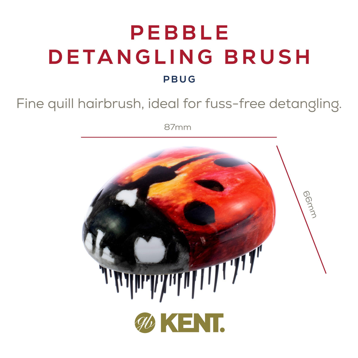 Kent PBUG Ladybug Pebble Scalp Massager Shampoo Brush, Shower Brush, and Travel Size Detangling Brush - Scalp Scrubber for Dandruff and Kids Hair