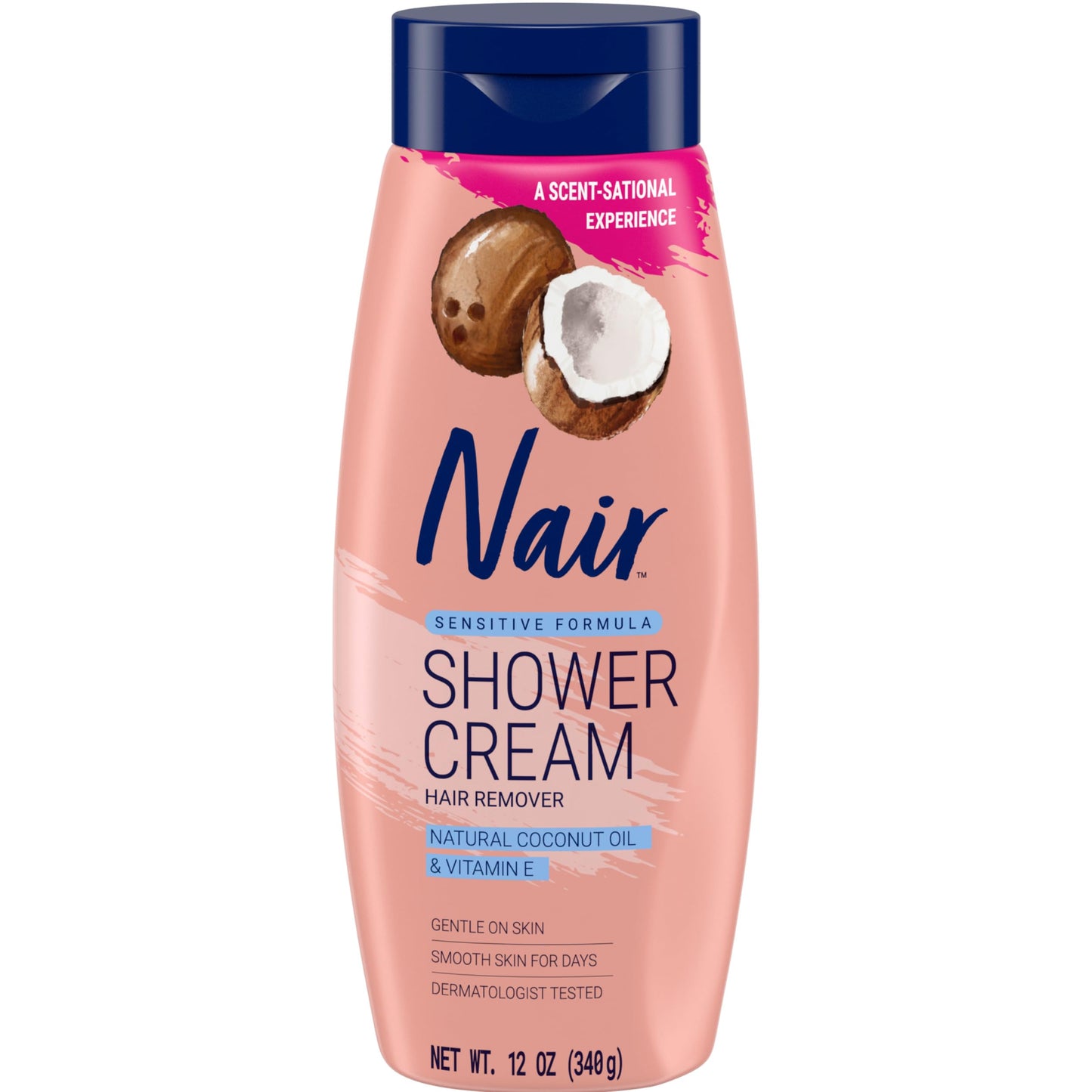 Nair Sensitive Shower Cream Hair Remover with Natural Coconut Oil and Vitamin E, Body Hair Removal Cream, 12 oz Beauty & Personal Care Nair
