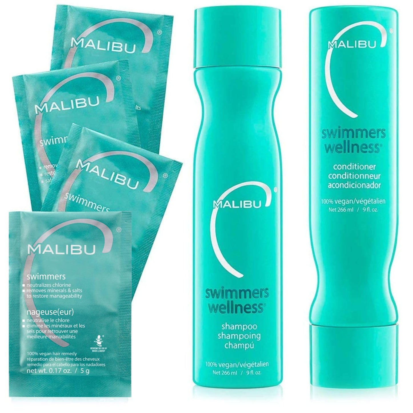 Malibu C Swimmers Wellness Shampoo and Conditioner + Hair Mask Summer Essentials Kit - Adults & Kids Clarifying, Moisturizing, Shine Restoring Hair Beauty & Personal Care Malibu C