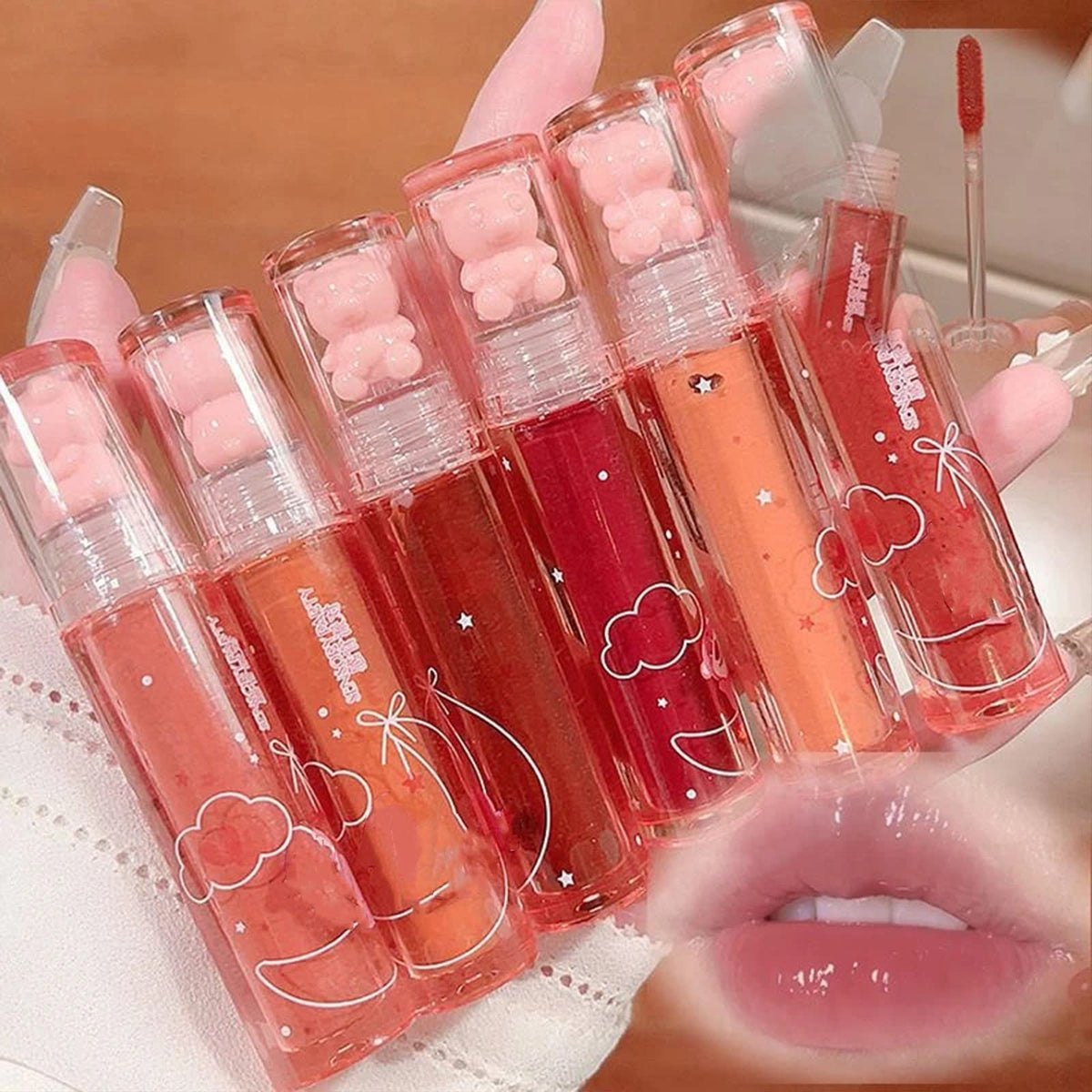 New Irven 2Pcs Bear Lip Glaze Jelly Lipstick,Liquid Lipstick Cute Bear Lipgloss Moisturizing Lip Stain Plumping Water Lip Gloss Waterproof Long Beauty & Personal Care New Irven