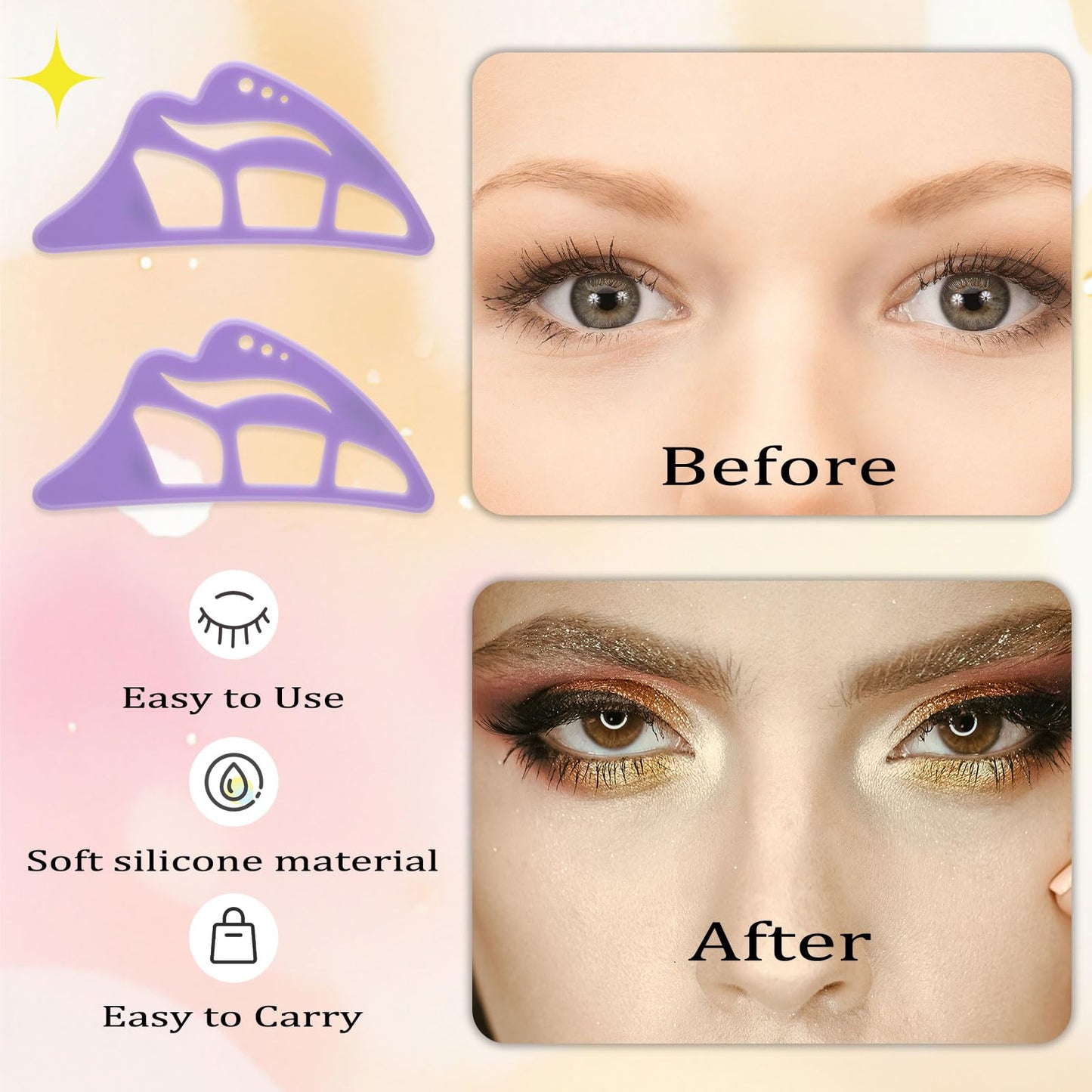 NFAMRZCAR 2PC Eyeshadow Stencil 5 in 1 Silicone Eyeshadow Tool,Reusable Eye Makeup Aid Stencils,Eye Makeup Aid, for Make Up Beginners&Women (Purple) Beauty & Personal Care NFAMRZCAR