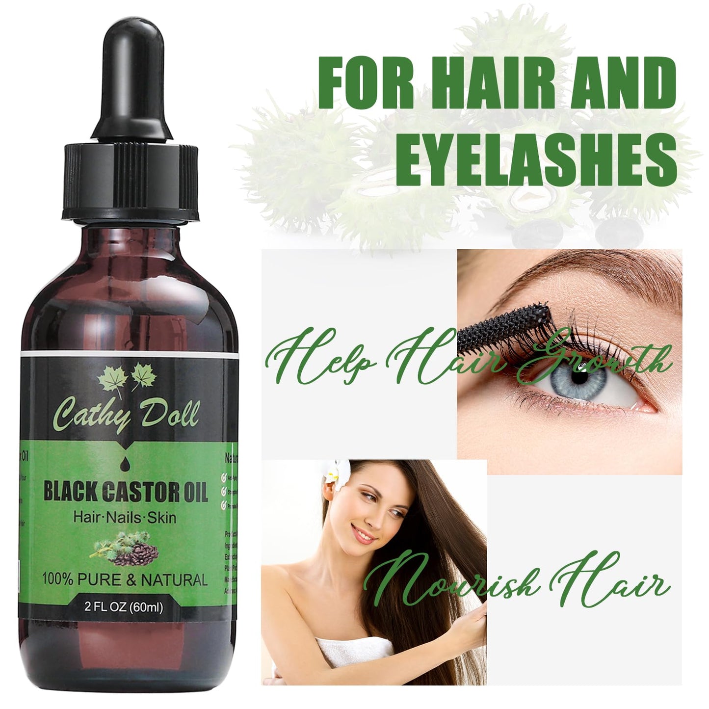Jamaican Black Castor Oil Organic Cold Pressed Castor Oil For Hair 100% Pure Natural Castor Oil For Eyelashes Eyebrows (2 oz) Beauty & Personal Care Cathy Doll