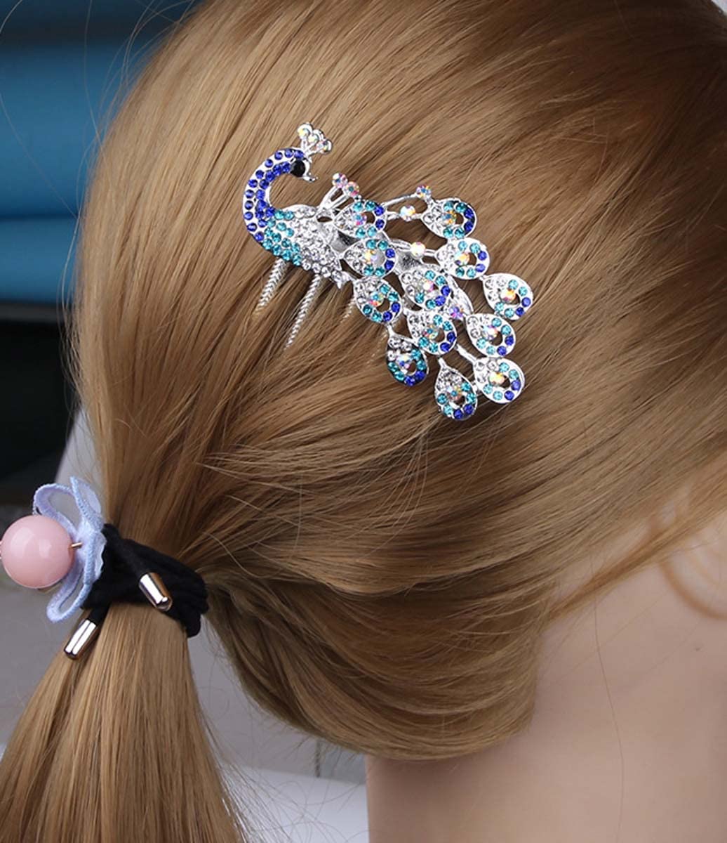 Wedding Bridal Headpiece Rhinestone Hair Comb Women Peacock Hair Clip Side Comb Hair Accessory(Blue) Beauty & Personal Care Sheliky