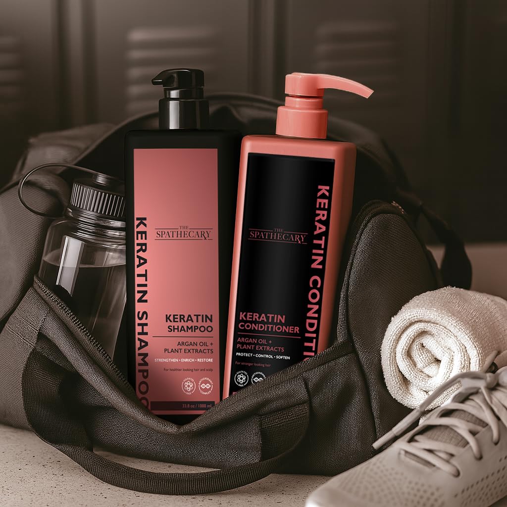THE SPATHECARY Keratin Shampoo & Conditioner Set with Argan Oil & Plant Extracts - Strengthening & Smoothing Hair Care Duo for Dry Damaged Hair, Frizz Beauty & Personal Care THE SPATHECARY