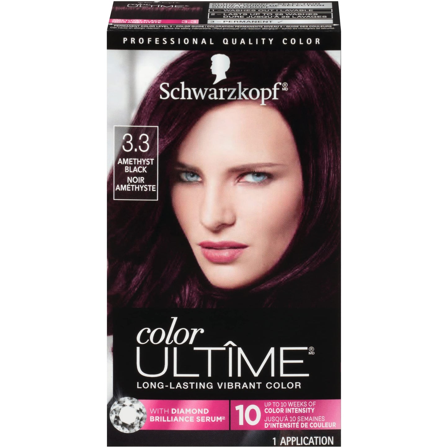 Schwarzkopf Color Ultime 3.3 Amethyst Black Hair Dye, Permanent Intense Black with Diamond Brilliance, Fade-Resistant, Covers Grays, All Hair Textures Beauty & Personal Care Schwarzkopf