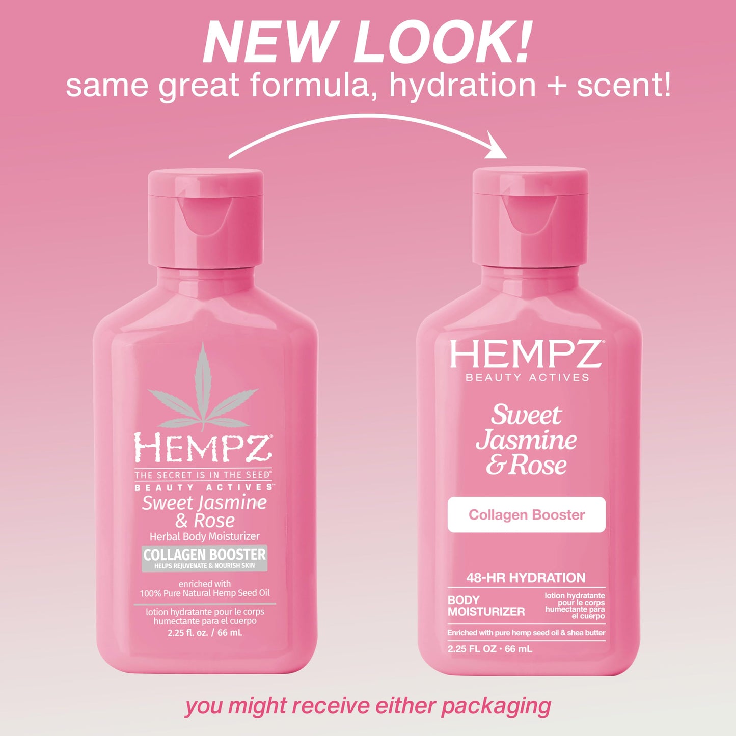 Hempz Mini Collagen-Infused Jasmine & Rose Body Moisturizer, 2.25 oz - Paraben-Free, Vegan, Cruelty-Free Beauty & Personal Care Hempz