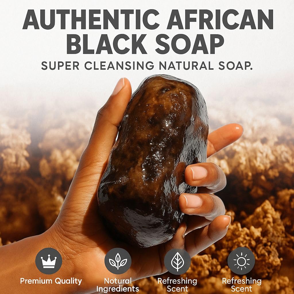 African Black Soap Bar scented, long lasting for oily skin, 100% authentic from Ghana. Beauty & Personal Care Suplox