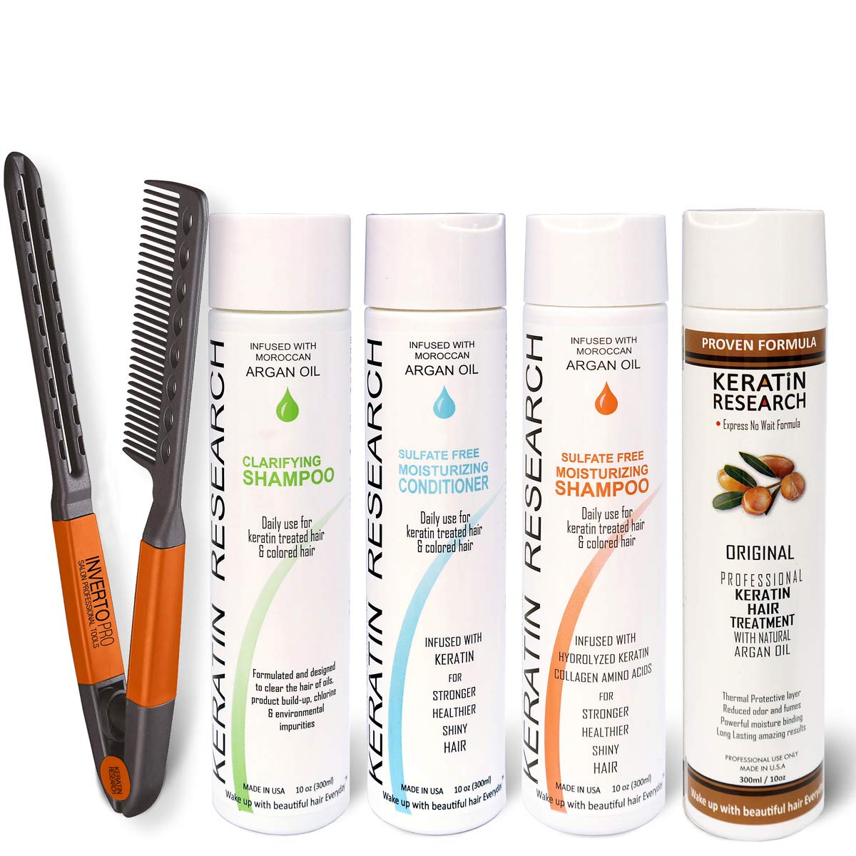 Complex Brazilian Keratin Blowout Hair Treatment 4 Bottles 300ml Value Kit Includes Sulfate Free and Easy Comb Queratina Keratina Brasilera Beauty & Personal Care KERATIN RESEARCH