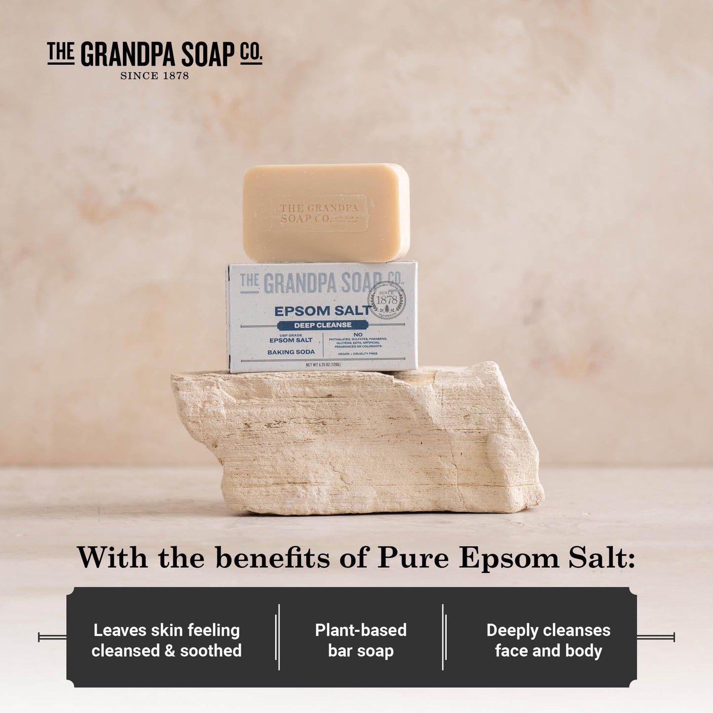 The Grandpa Soap Company Epsom Salt Bar Soap - Deep Cleansing Soap, Made with Epsom Salt and Baking Soda, Removes Dirt Grease and Grime, Vegan Beauty & Personal Care The Grandpa Soap Company