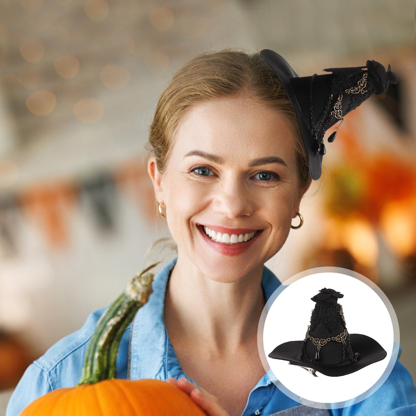 Balck Witch Hat Gothic Rose Tassel Decor Hair Clip Hair Accessories for Halloween Party Beauty & Personal Care LEORX