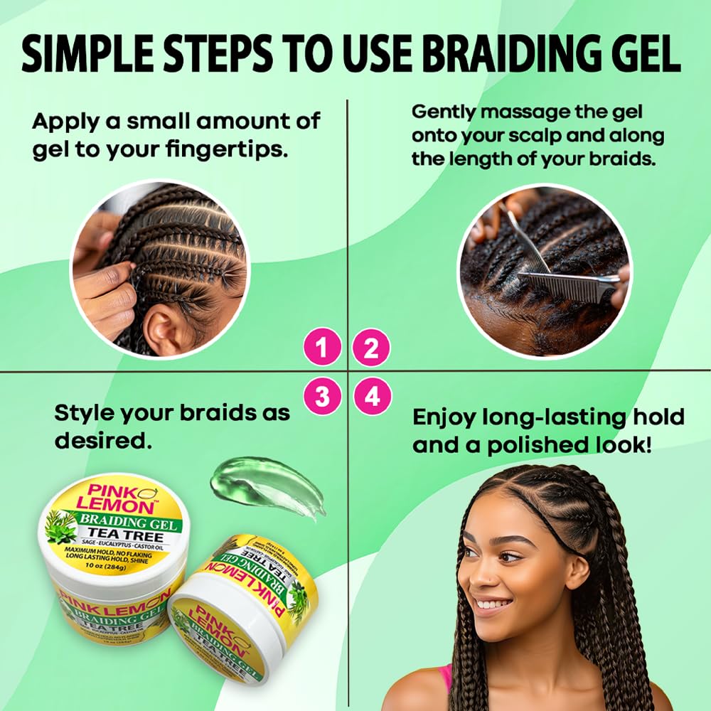 PINK LEMON Braiding Gel - Tea Tree - Maximum Hold, No Flaking, Long Lasting Hold, High Shine. For Micro, Inter, Dread, Faux, Loc, Twist, Braid, Edge Beauty & Personal Care PINK LEMON