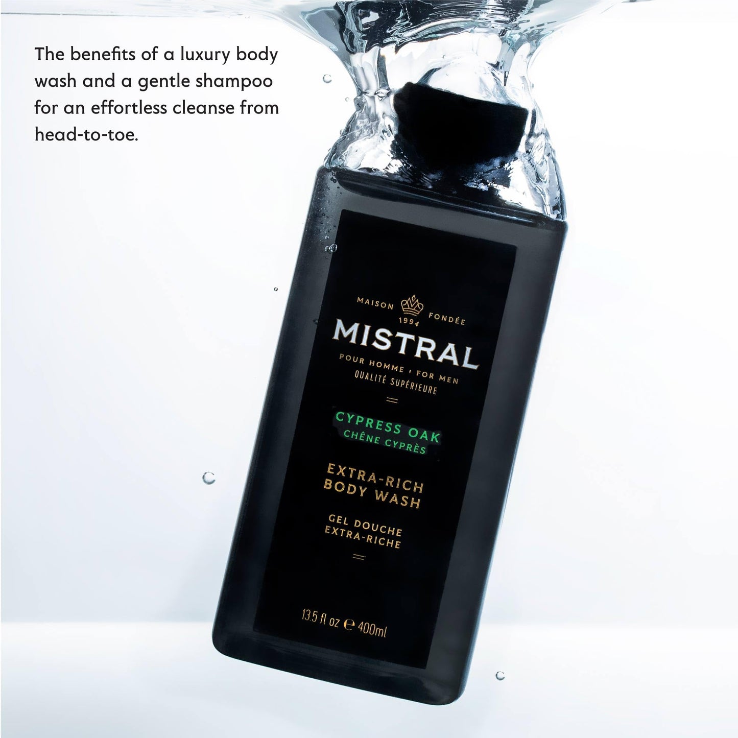 Mistral Men's Body Wash & Shampoo, Cypress Oak 13.5 oz | 2-in-1 Natural Shower Gel for Men | SLS, Paraben & Phthalate Free | Natural Men’s Body Wash Beauty & Personal Care Mistral