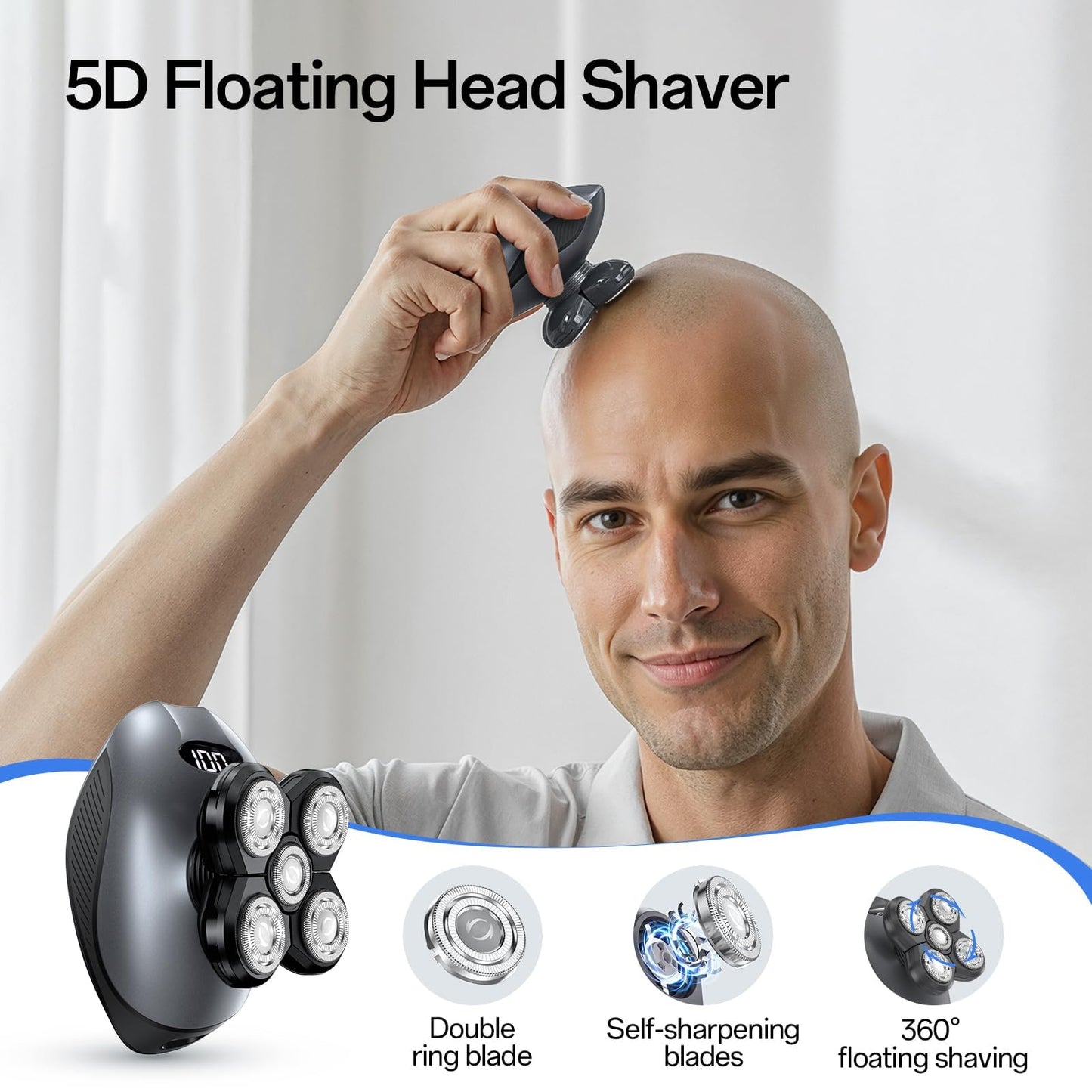 Head Shavers for Bald Men, Body Shavers for Men, Cordless Rechargeable Wet/Dry Bald Head & Groin Waterproof Electric Razor with Rotary Blades, Beard Beauty and Personal Care WEQOEE