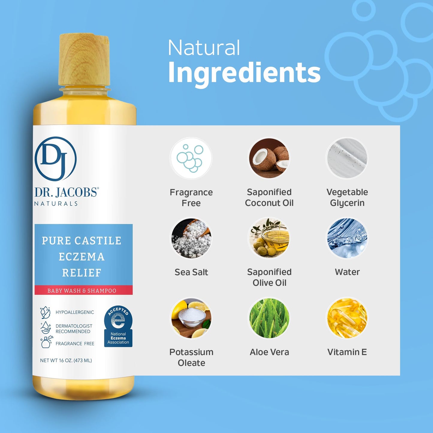 Dr. Jacobs Pure Castile Baby Wash - Effective Body Wash to Relieve Baby Eczema - Gentle Shampoo and Unscented Soap for Sensitive Skin Beauty & Personal Care DR.JACOBS NATURALS