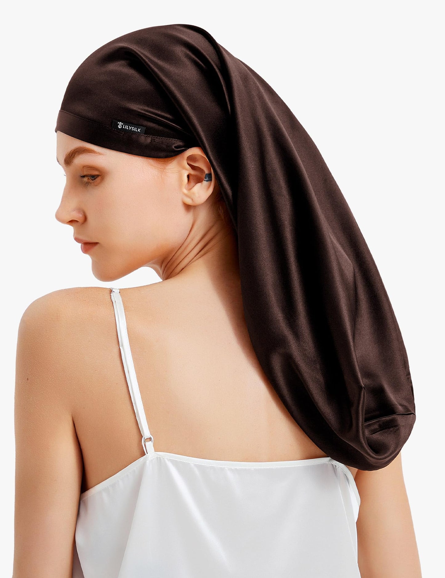LilySilk 100% Silk Bonnet Mulberry 19 Momme Silk Sleep Cap Long for Curly Hair Night Cap for Sleeping, Silk Hair Wrap for Women Dark Brown Beauty and Personal Care LilySilk