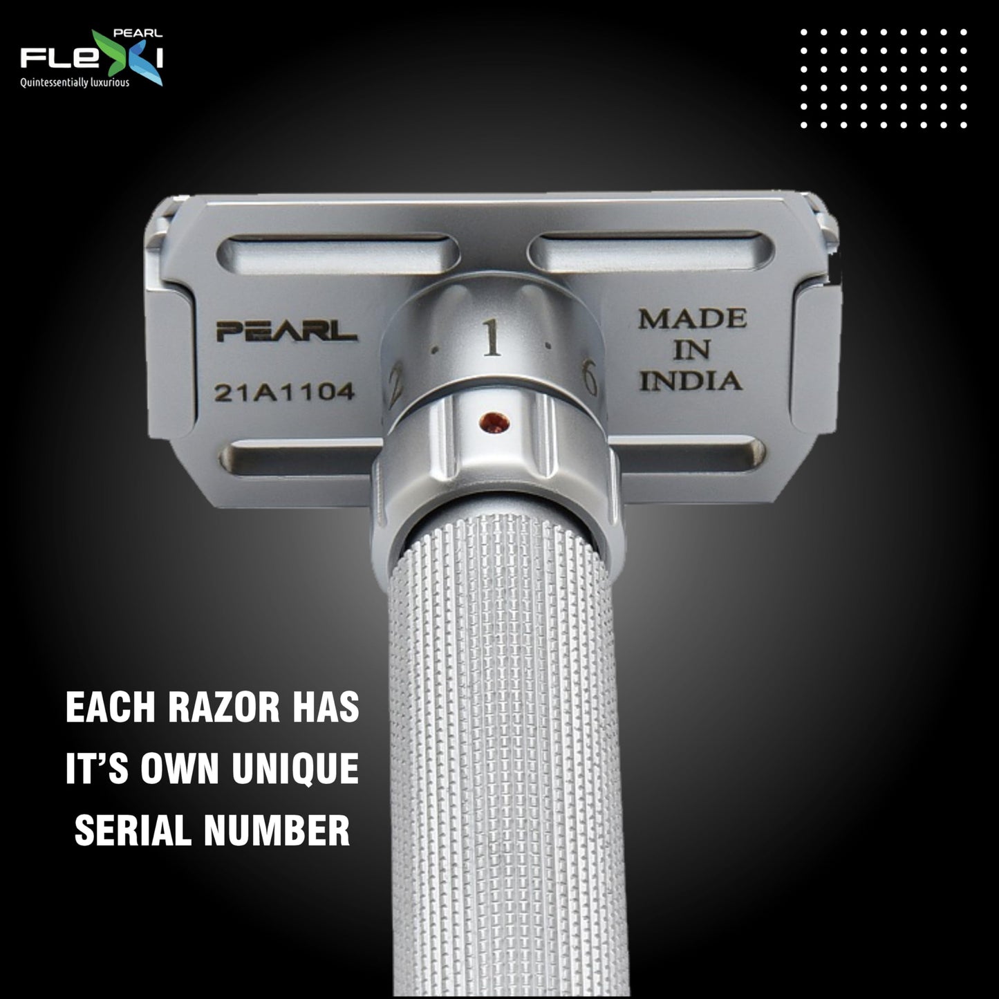 Pearl Flexi Adjustable Safety Razor Version V12 - Reusable Metal Razor made of 100% Brass - Eco Friendly Double Edge Razor for Men - Men's Shaving Beauty and Personal Care PEARL