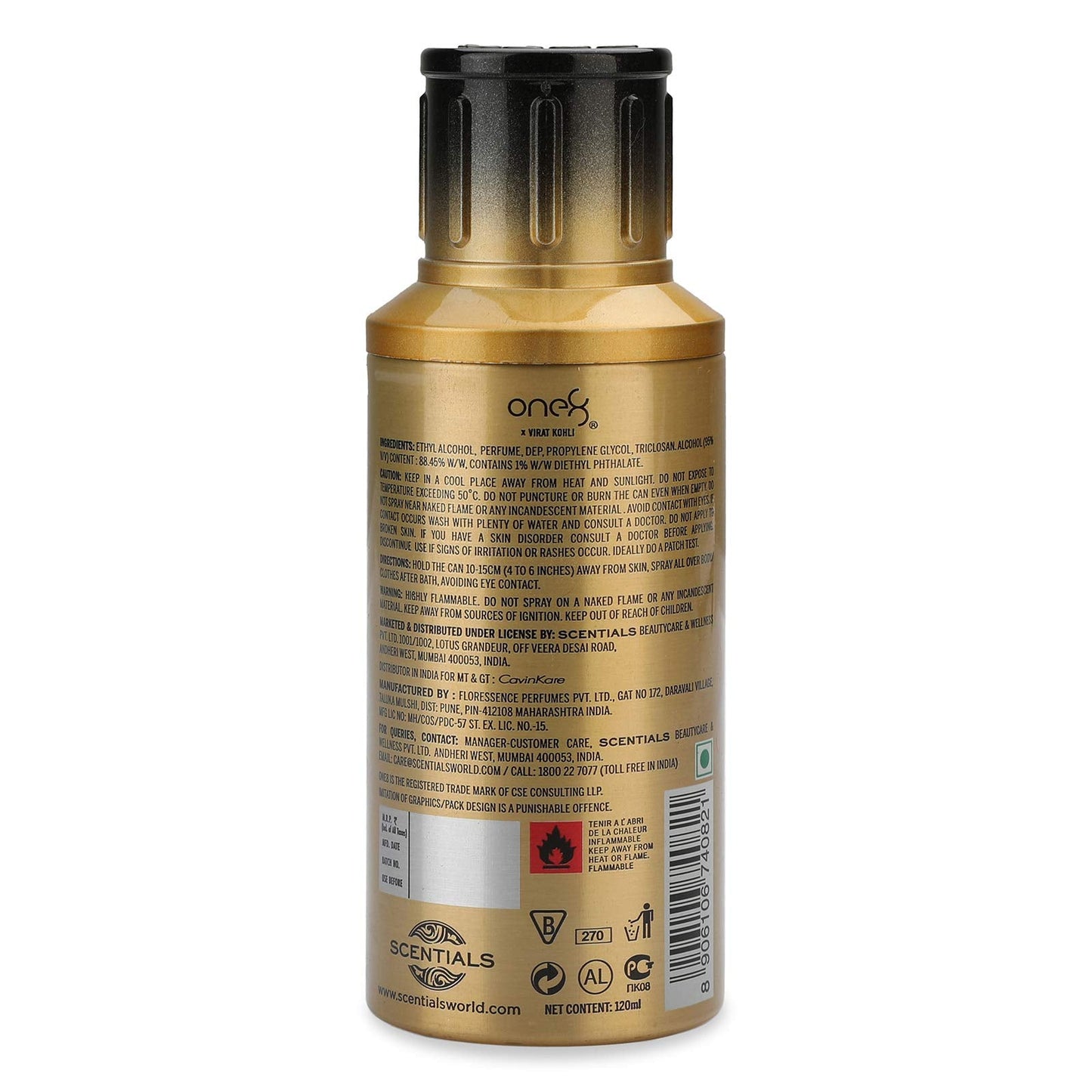 One8 By Virat Kohli One8 No Gas Gold Deodorant 120 Ml - Men, Gold, 120 ml Beauty and Personal Care ONE8