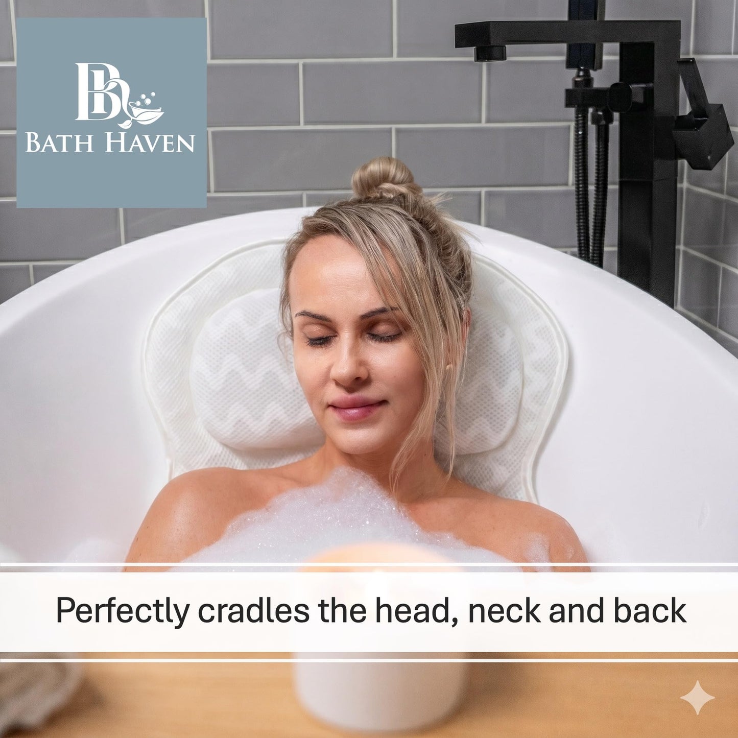 Bath Pillow Bathtub Pillow Back Neck Support Pillow, Spa Cushion for Tub, Relaxing Headrest Bath Pillow, Portable Washable Bathtub Accessories with 3D Beauty and Personal Care Bath Haven