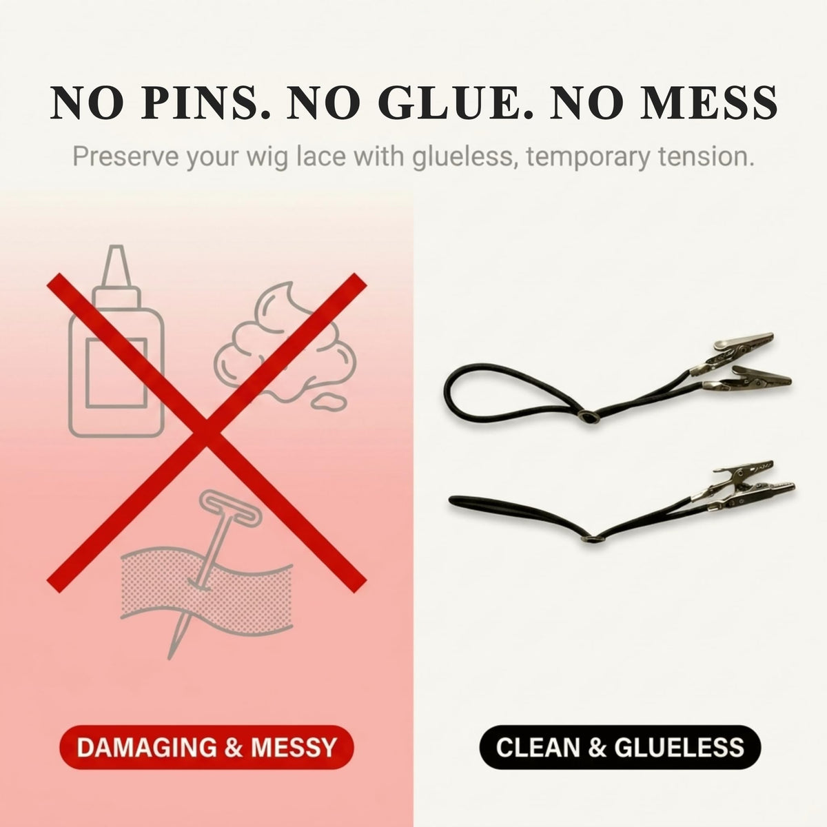 Wig Chin Strap with Strong Grip for Styling, Cutting & Brushing, 2 Pack