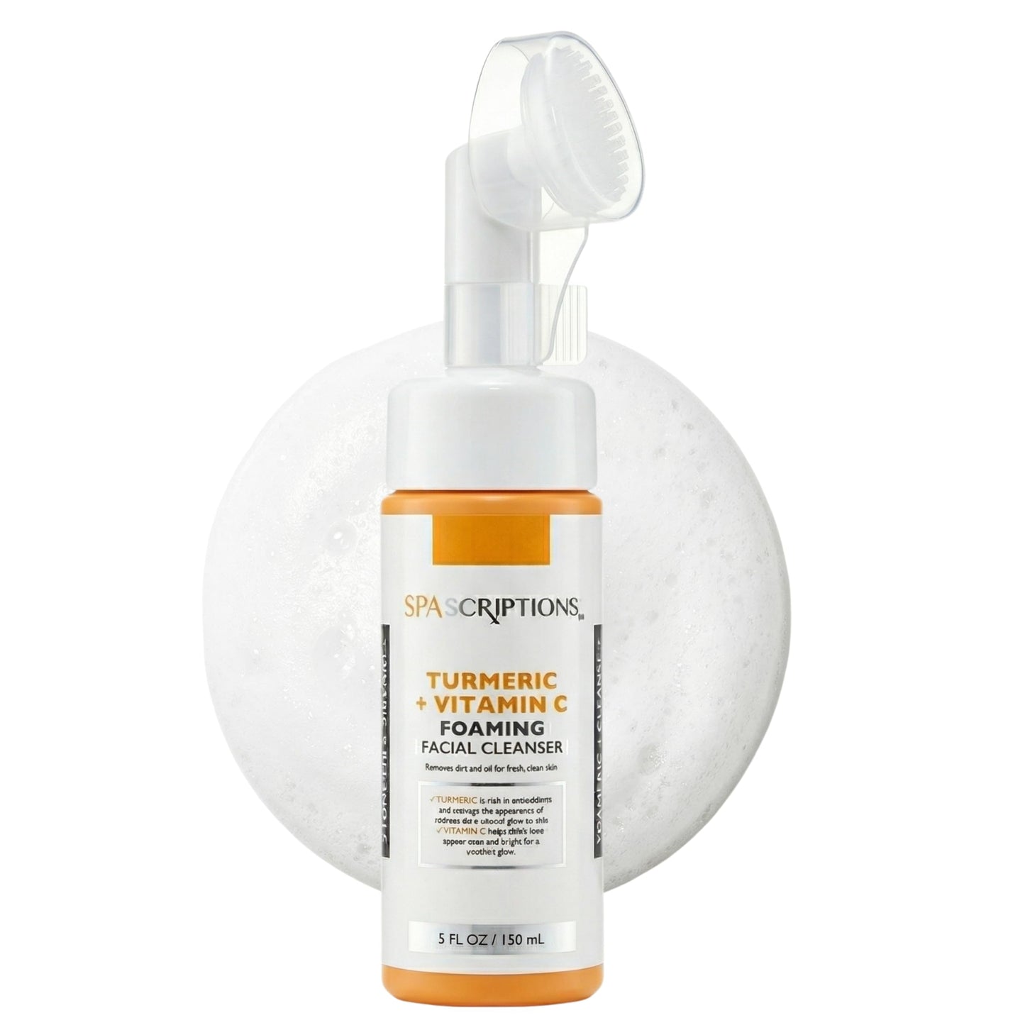 SpaScriptions 2 in 1 Cleanse & Exfoliate Foaming Facial Cleanser - Turmeric & Vitamin C Face Wash with Silicone Brush for Dull & Uneven Skin Tone Beauty & Personal Care SpaScriptions