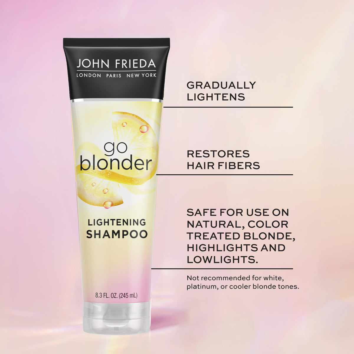 John Frieda Go Blonder Lightening Shampoo for Blonde Color-Treated Hair, Paraben, Phthalate, Silicone and Ammonia Free, Cruelty Free, Vegan Friendly