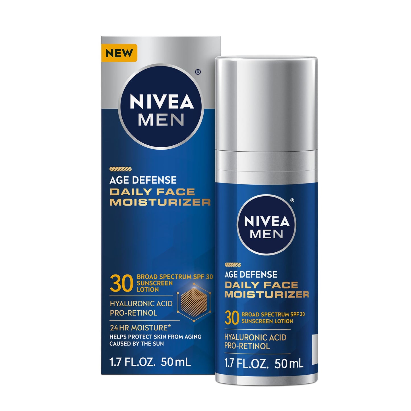NIVEA MEN Age Defense Daily Face Moisturizer with Broad Spectrum SPF 30 Sunscreen, Pro-Retinol and Hyaluronic Acid, Beard-Friendly Face Lotion Helps Beauty & Personal Care NIVEA MEN