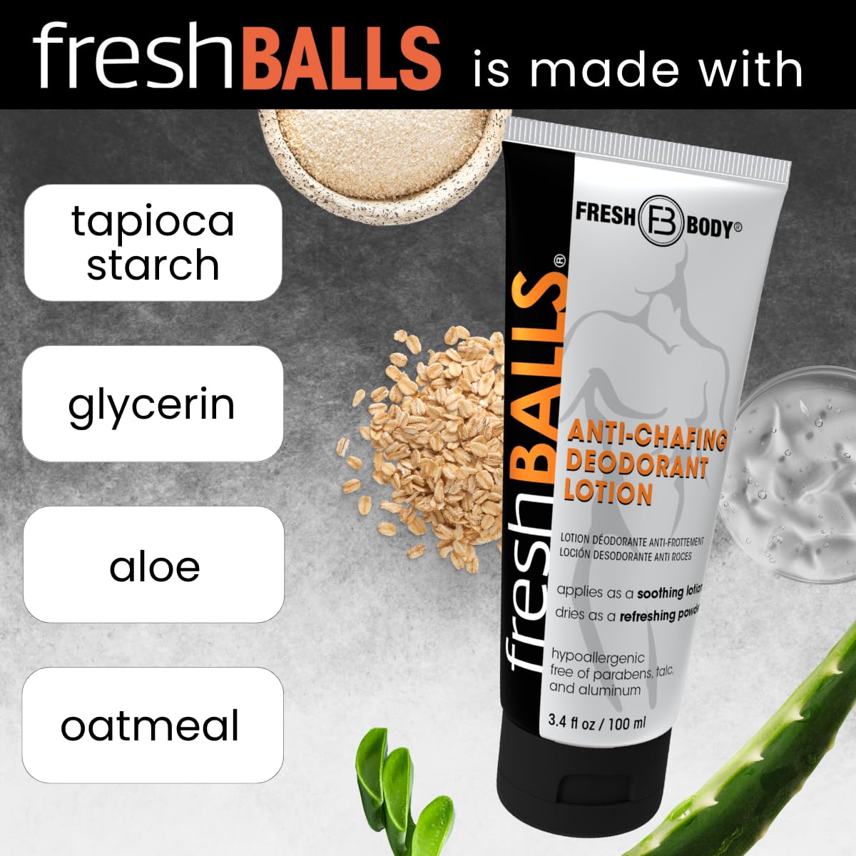 Fresh BALLS Lotion | Anti-Chafing Men's Soothing Cream to Powder Deodorant and Hygiene for Groin Area, 3.4 fl oz (Pack of 3) Beauty & Personal Care Fresh Body FB