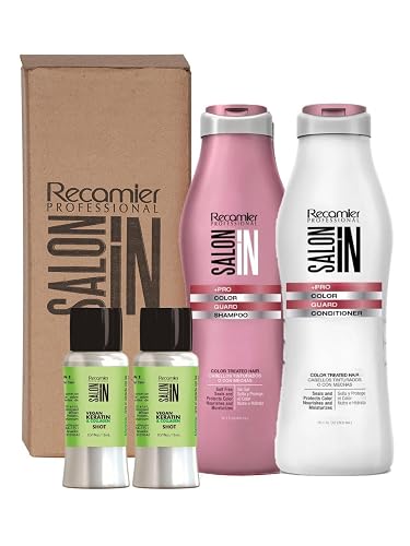 RECAMIER Dyed Hair Shampoo Conditioner 10.1 oz Set UV Protectant + 2 Nano keratin Shots Beauty & Personal Care RECAMIER PROFESSIONAL SALON IN