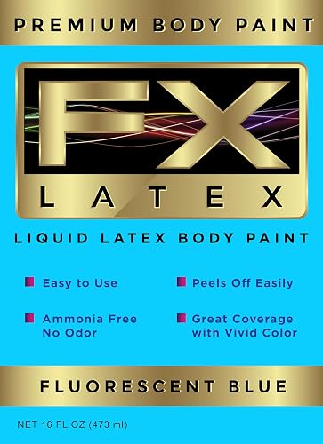Liquid Latex - Face and Body Paint, Ammonia Free, Easy On and Off, Cosplay Makeup, Create Professional Monster, Zombie Arts 16 Oz (Fluorescent Blue) Beauty & Personal Care Liquid Latex Fashions