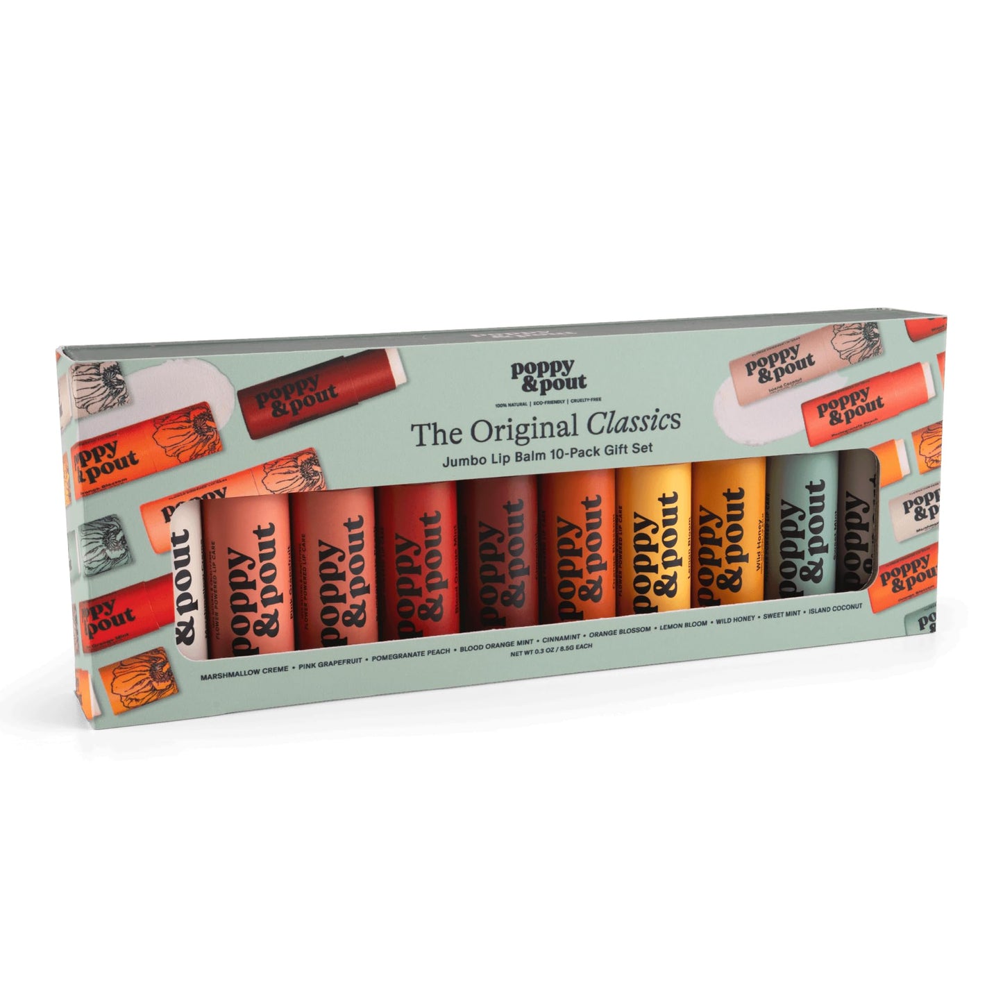 Jumbo Lip Balm Gift Set (10-Pack) - Poppy & Pout All Natural Lip Balms & Moisturizers - Hydrates with Beeswax, Vitamin E, Organic Coconut Oil Beauty and Personal Care Poppy & Pout