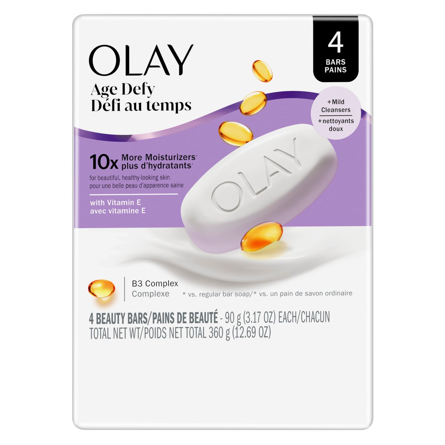 Olay Beauty Bar, Age Defying, 10x More Moisturizers, Smooth & Gentle on Skin, Vitamin E & Vitamin B3 Complex, For All Skin Types, Shea Butter Scent Beauty & Personal Care Olay