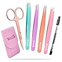 TsMADDTs 6 PCS Tweezers Set for Women, Eyebrow Tweezers with Curved Scissor for Ingrown Hair, Hair Plucking Daily Beauty Tools with Leather Travel Beauty & Personal Care TsMADDTs