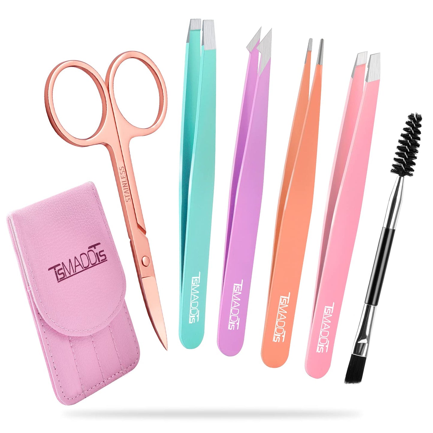 TsMADDTs 6 PCS Tweezers Set for Women, Eyebrow Tweezers with Curved Scissor for Ingrown Hair, Hair Plucking Daily Beauty Tools with Leather Travel Beauty & Personal Care TsMADDTs