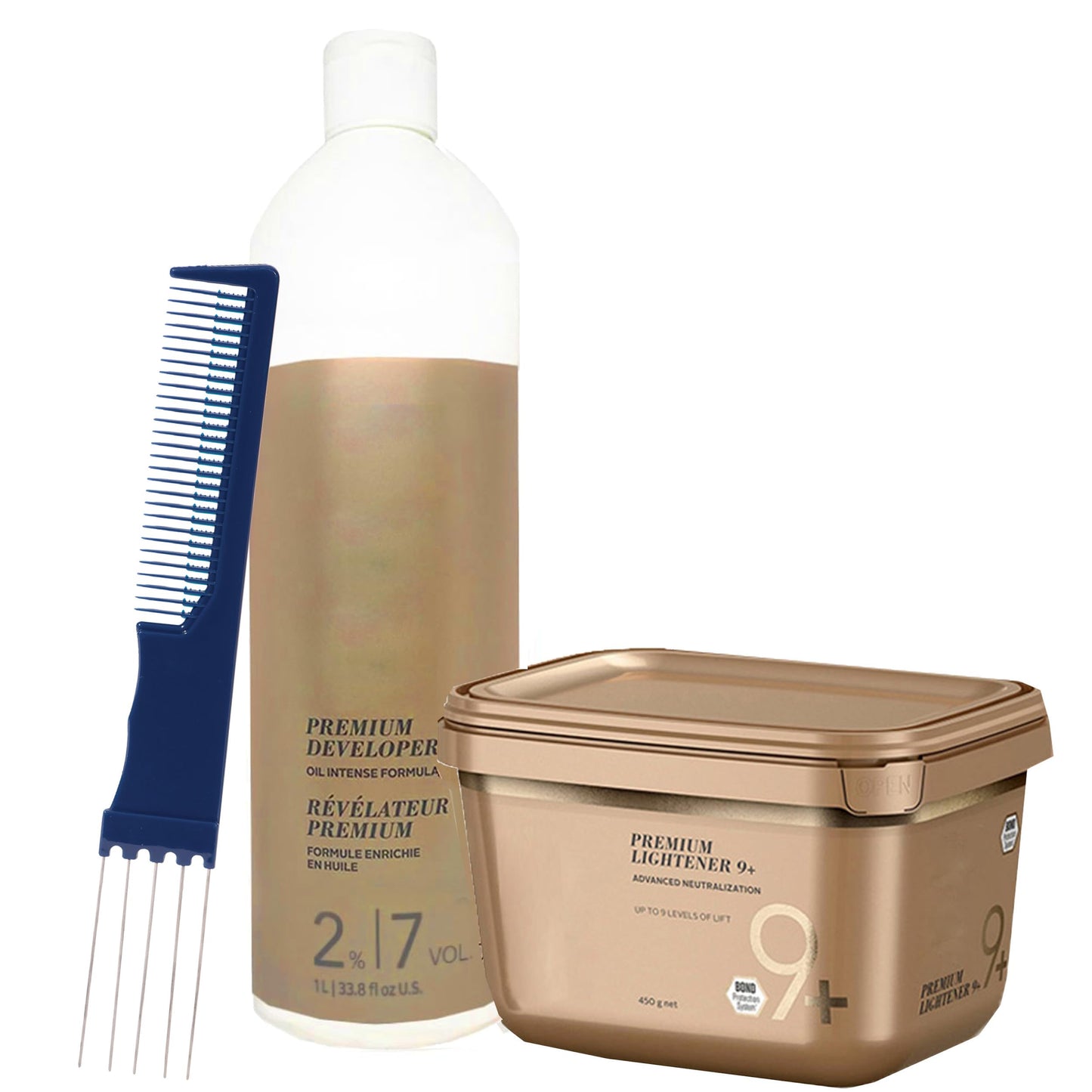 Blonde Me Lightener 9+ Premium Hair Bleach 450 grams with Blonde Me 7 Volume Developer 1L and Dual Purpose Comb - Professional Hair Lightening Kit Beauty & Personal Care M Hair Designs