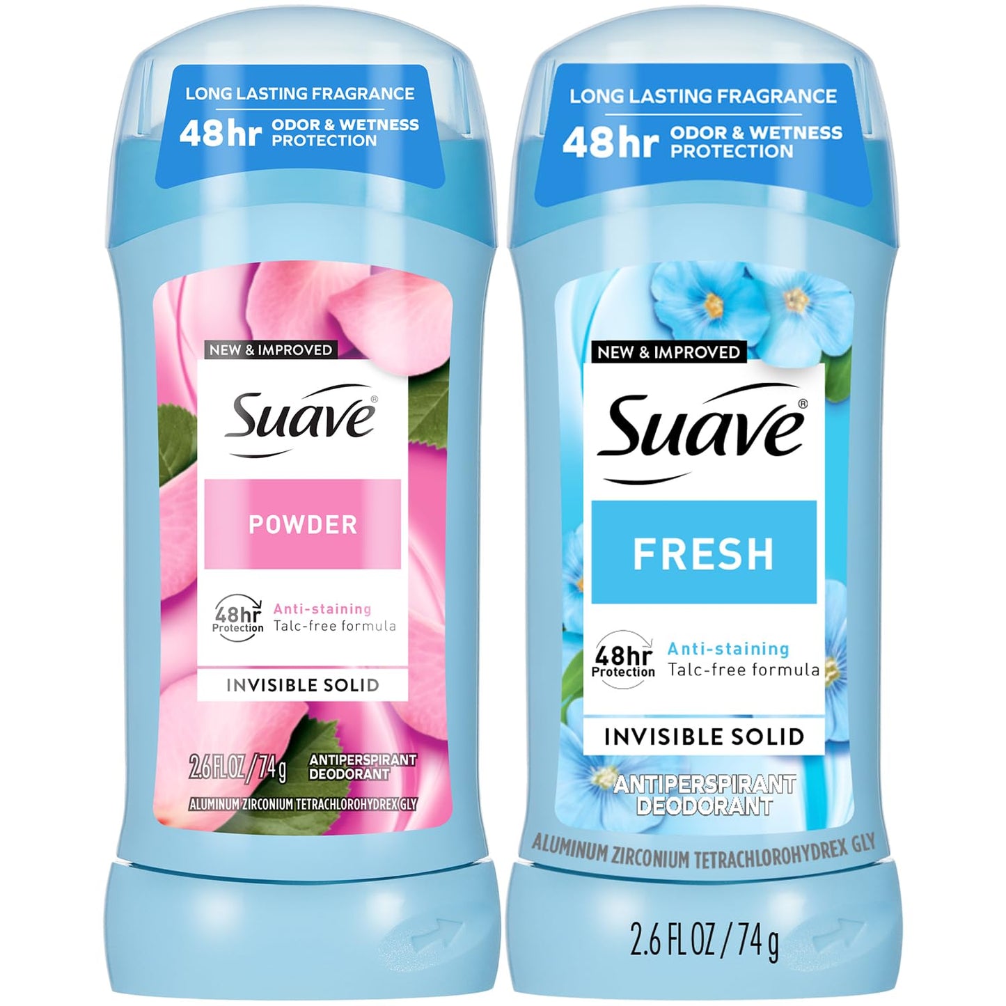 Suave Antiperspirant Deodorant for Women, Fresh & Powder Variety 2-Pack - Anti-Staining Invisible Solid Sticks, Talc-Free, 2.6 Oz Ea Beauty and Personal Care Suave Default Title