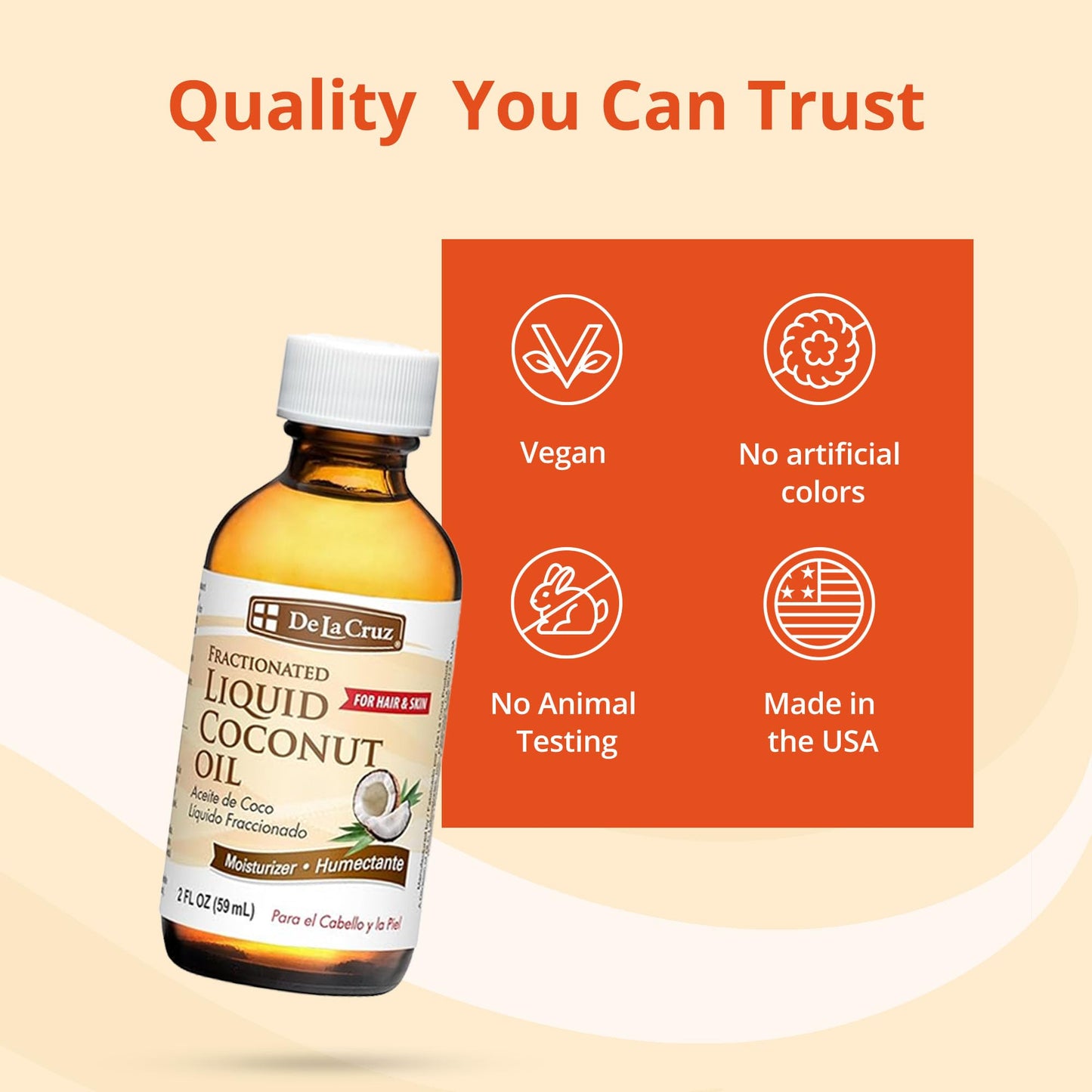 De La Cruz Fractionated Liquid Coconut Oil - Liquid Coconut Oil for Skin and Hair - Natural Moisturizer for Skin and Hair - 2 FL OZ Beauty & Personal Care De La Cruz