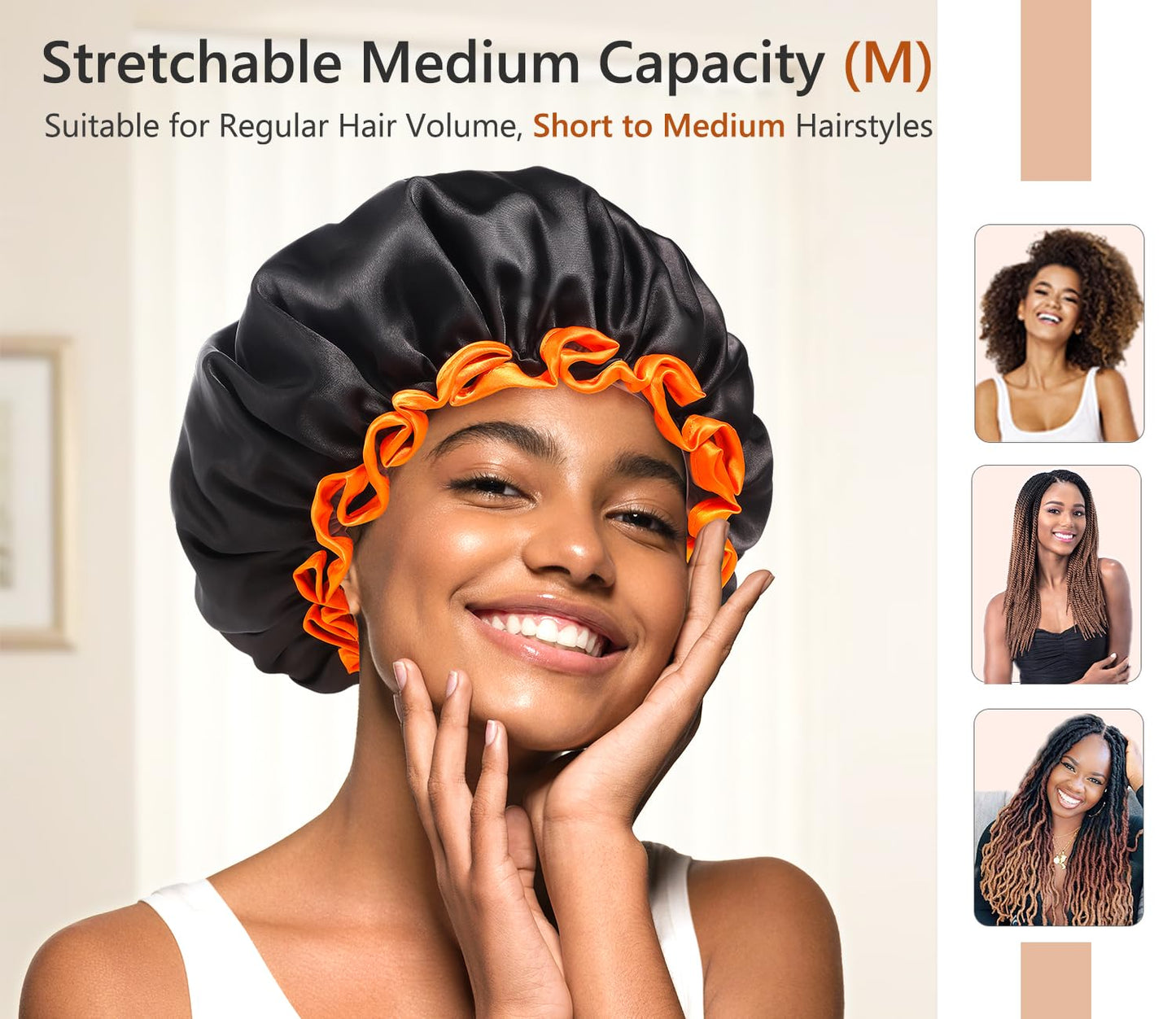 mikimini Black Shower Cap, Double Layers Waterproof Bathing Hair Cap with Reusable Soft Comfortable PEVA Lining, Cute, Non-fading & Stretchy Shower Beauty & Personal Care mikimini