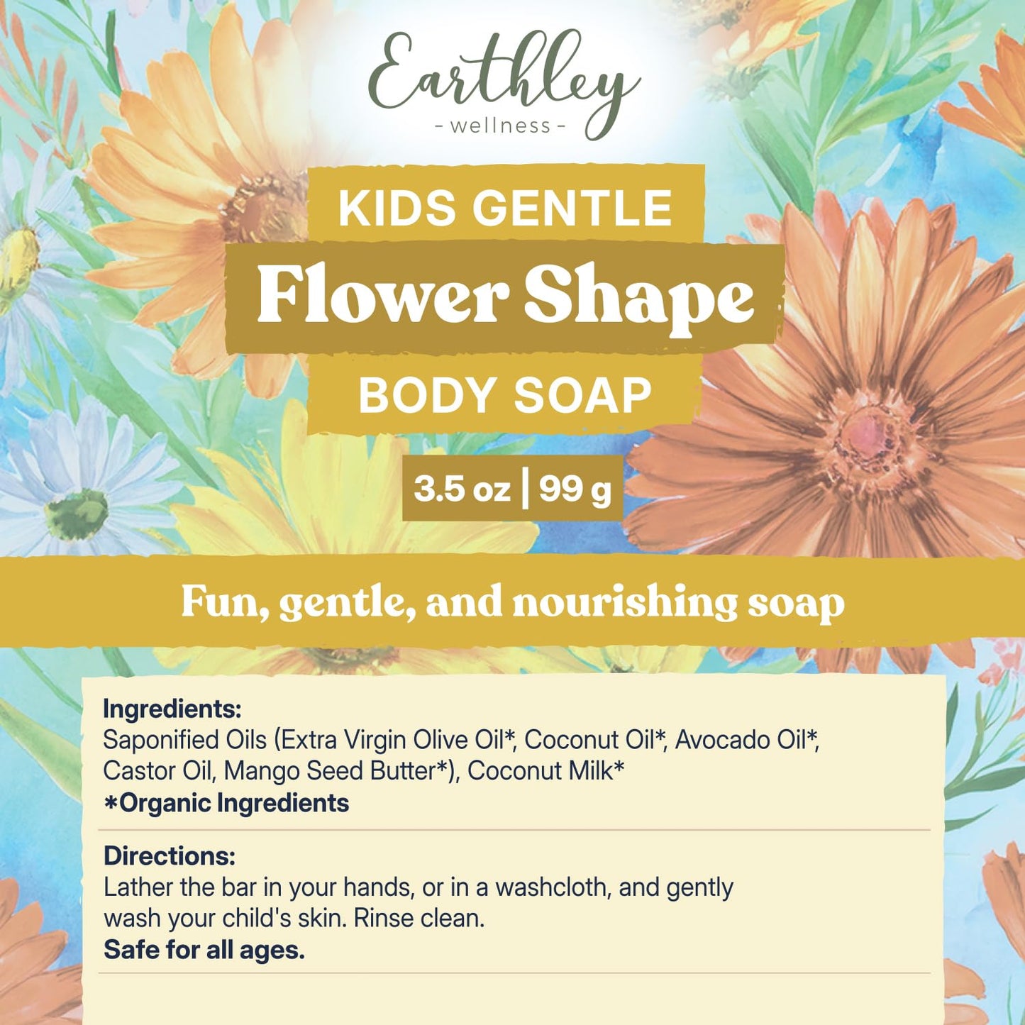 Earthley Kids Gentle Body Soap, Natural Coconut Milk Bar Soap for Kids & Babies, Moisturizing Sensitive Skin Cleanser, Organic Oils, Sulfate & Paraben Beauty & Personal Care Earthley Wellness