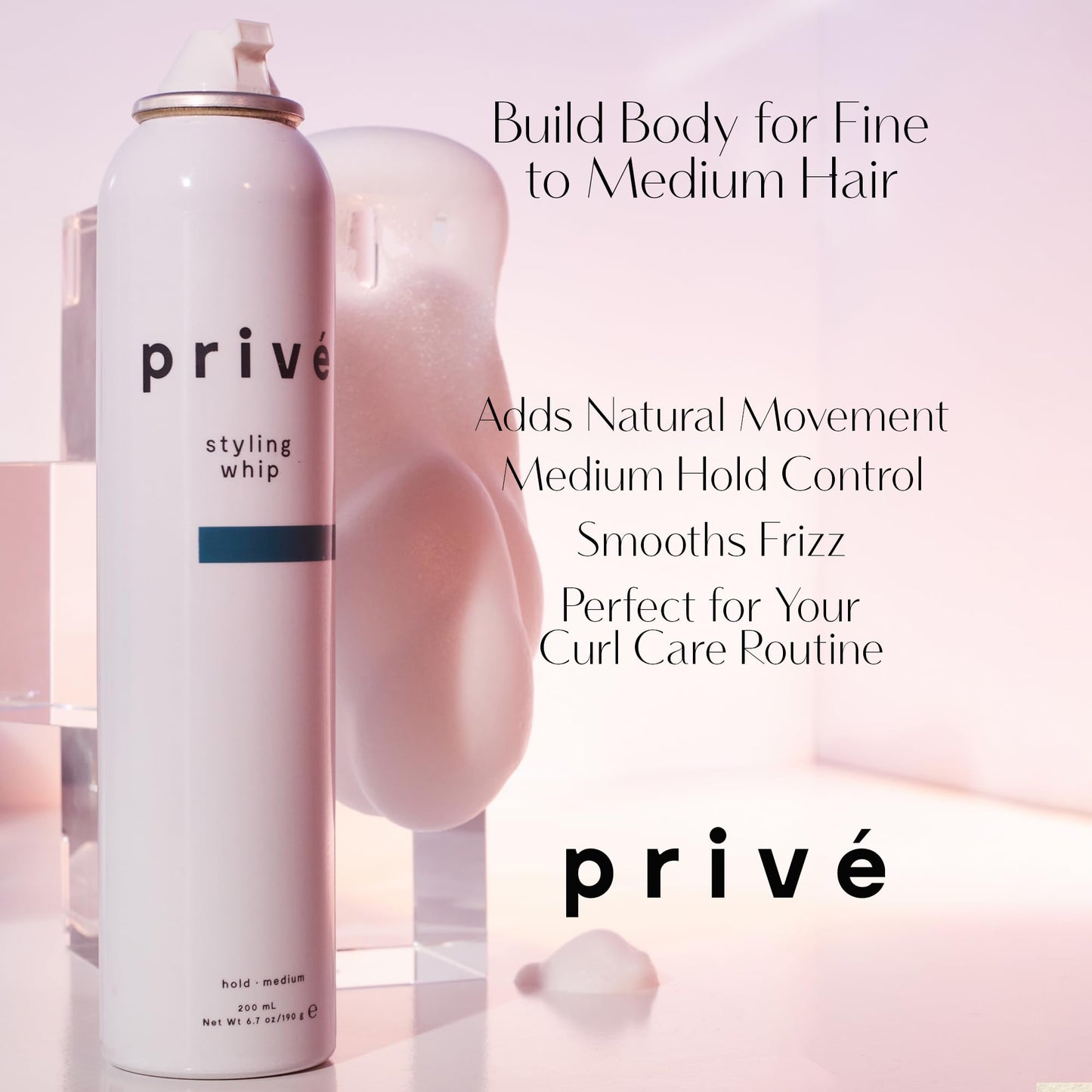 Privé Styling Whip Hair Mousse - Lightweight Foam for Volume, Body and Lift - Flexible Medium Hold with Frizz Control - Soft Touchable Finish Beauty & Personal Care Prive