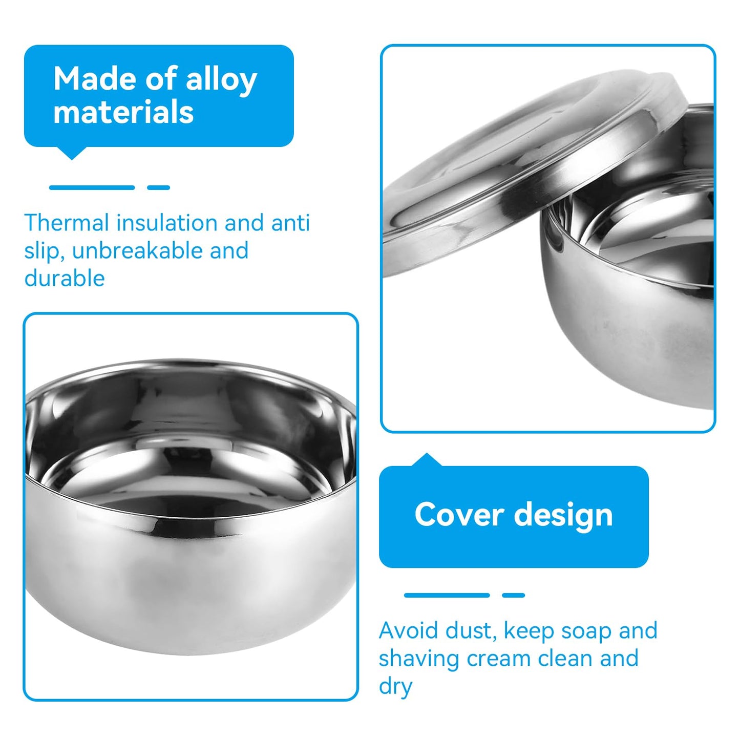 Agatige Shaving Bowl with Lid, Stainless Steel Shaving Soap Cream Bowl Shave Mug Container Face Cleaning Care Shave Tool for Men Wet Shave Beauty and Personal Care Agatige