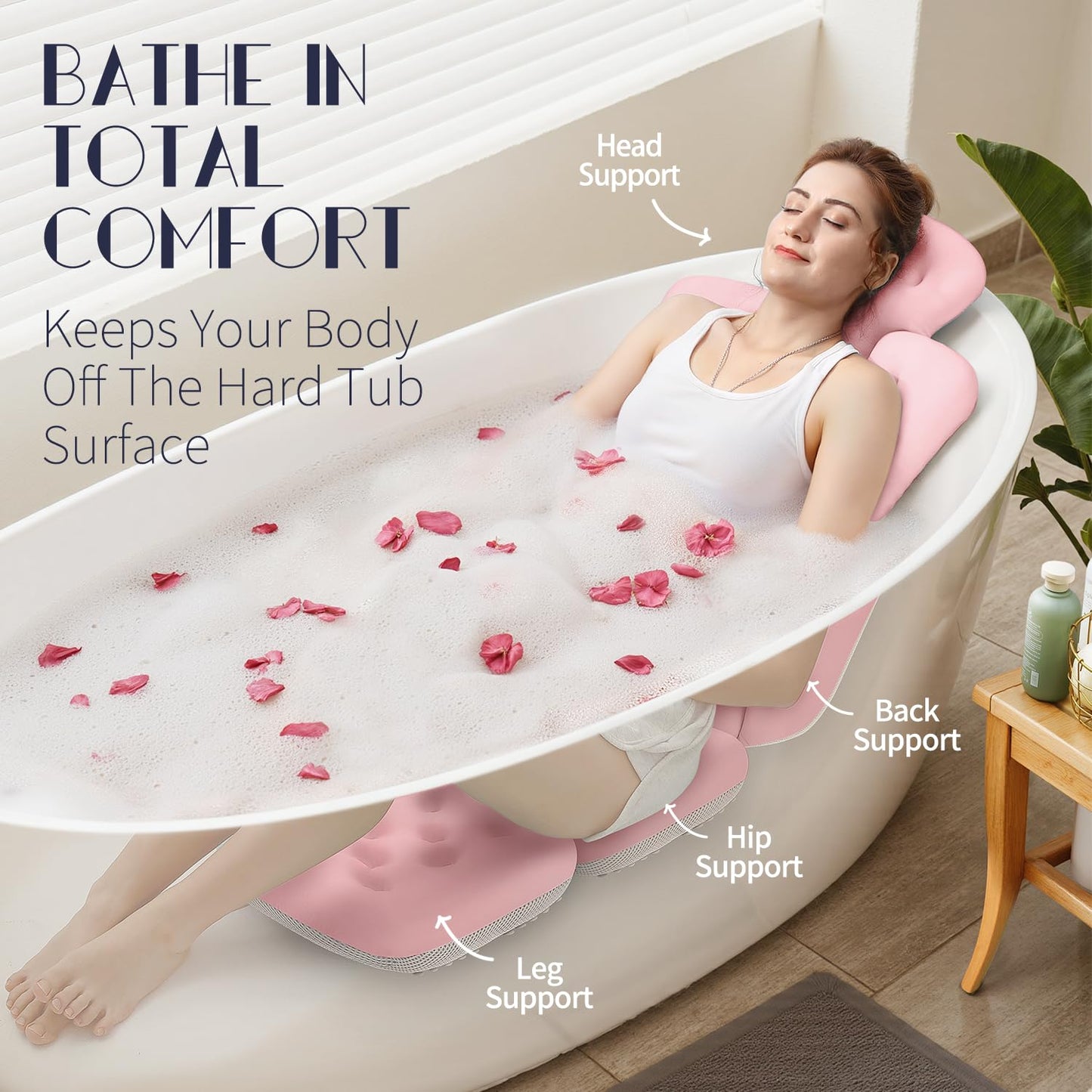 Full Body Bath Pillow for Bathtub, Thick Bathtub Cushion, Luxury Tub Pillow for Bath for Headrest Neck and Back Support Pink 56" x 16" Beauty and Personal Care VOXOR