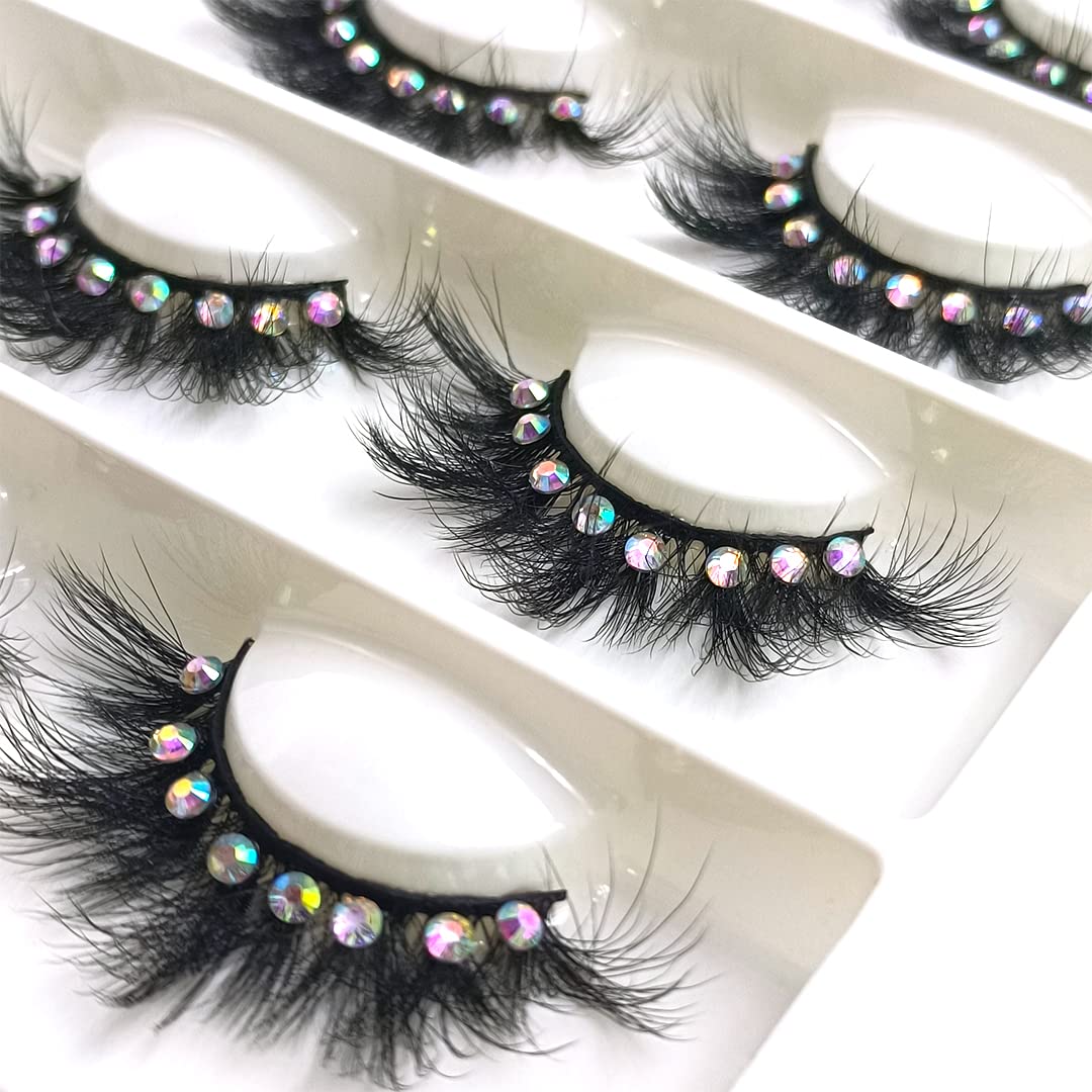 False Eyelashes with Glitter Rhinestones On, Bling Lashes 2023 Sparkle Full Strip Mink Eyelash 4 Pairs… (AF08bling) Beauty & Personal Care FQNing