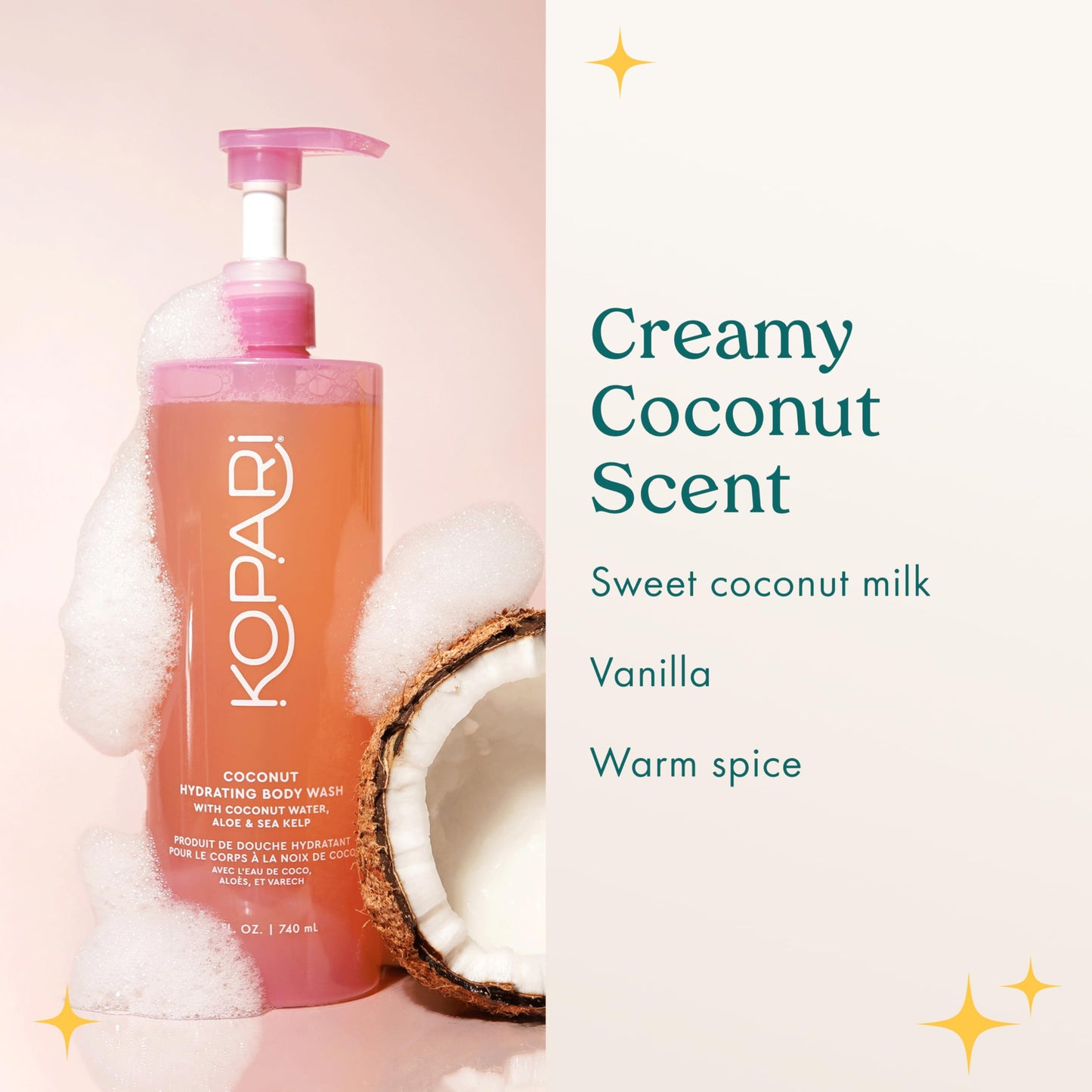 Kopari Jumbo Coconut Hydrating Body Wash with Organic Coconut Water, Sea Kelp and Aloe Vera, Luxurious Gel to Foam, Sweet Coconut & Vanilla, 25 oz Beauty & Personal Care Kopari