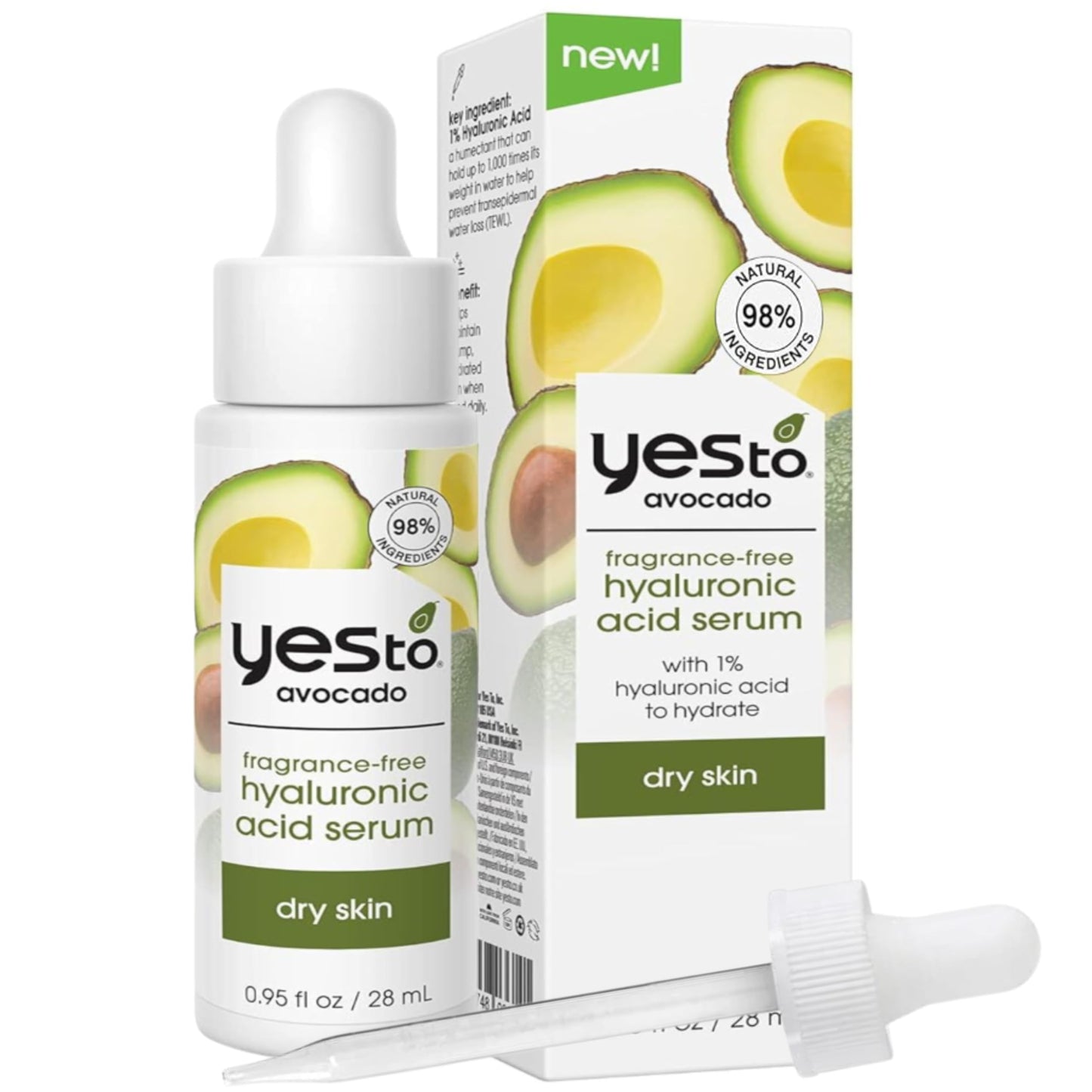 Yes To Avocado Fragrance-Free Hyaluronic Acid Serum, Deeply Nourishing Formula Helps Attract & Infuse Dry, Parched Skin With Moisture & Omega-3 Fatty Beauty & Personal Care Yes To
